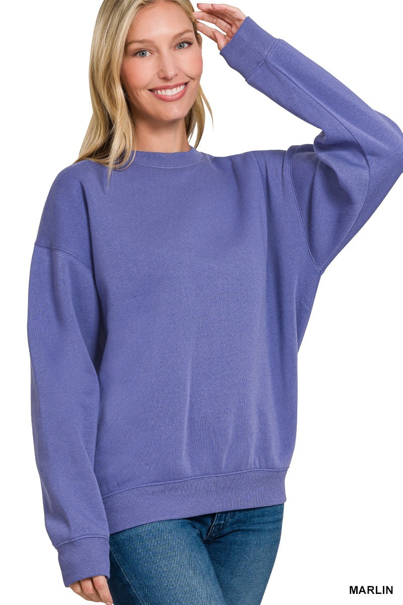 ZENANA ASH MARLIN FLEECE CREWNECK PULLOVER SWEATSHIRT POLY/COTTON