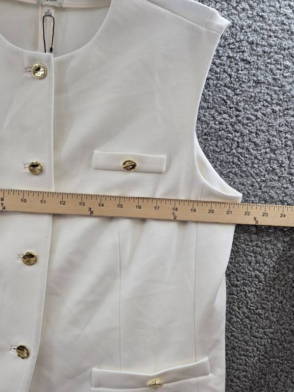 Anne Klein Stretch Crepe Four-Button Tailored Vest Women’s 16 White Dove Solid