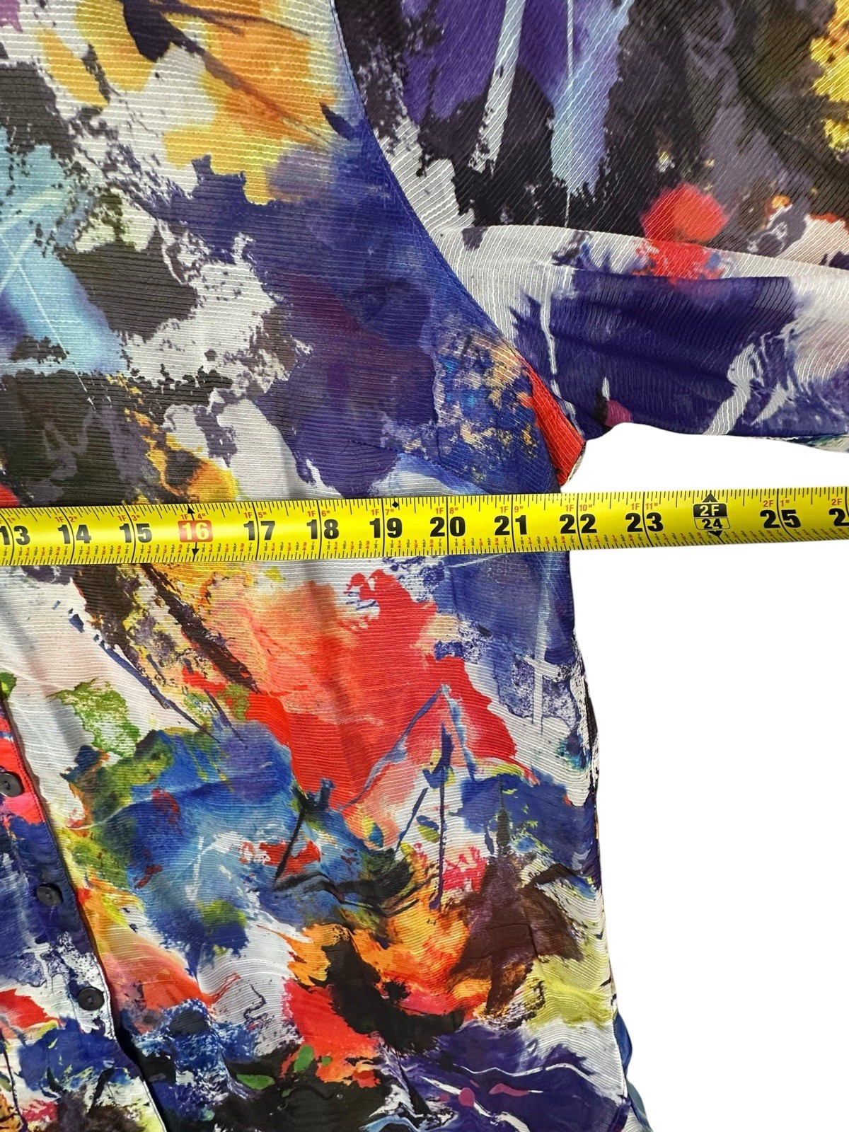 John Mark Womens XL Abstract Art To Wear Button Up 3/4 Sleeve Tunic Artsy Sheer