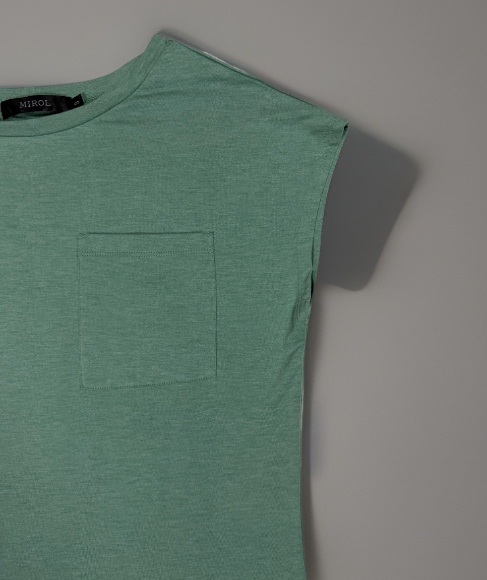 MIROL Pocket Tee Womens S Sage Green Cap Sleeve Relaxed Stretch Casual