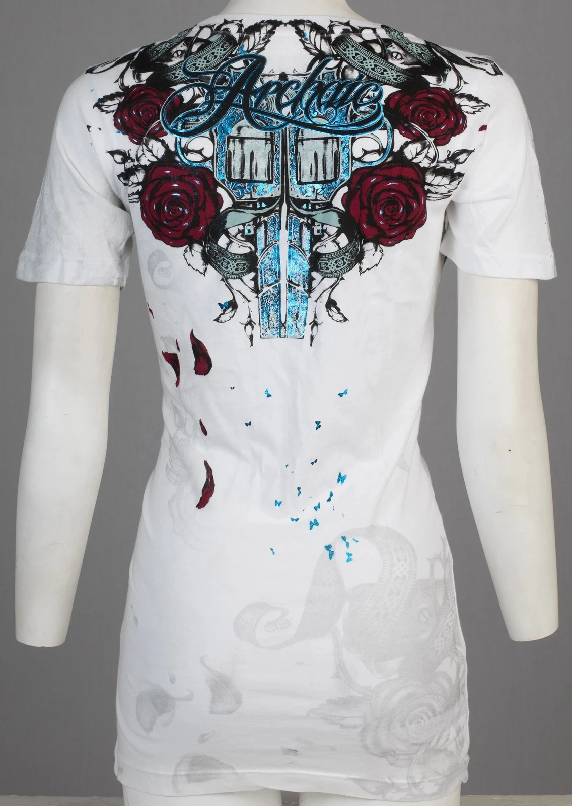 Archaic AFFLICTION Women’s T-Shirt ON MY WAY Heart White Tattoo Biker XS-XL $58