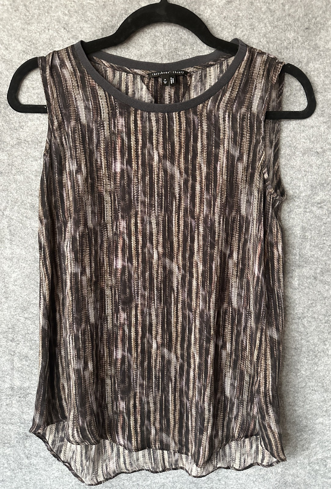 Theyskens Theory Womens P 100% Silk Brown Striped Sleeveless Blouse Top