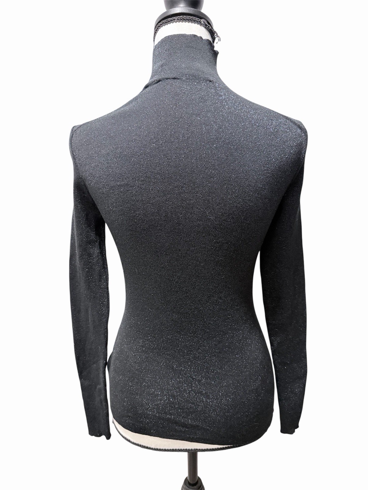 Dana Buchman Silk Black Metallic Glitter Turtleneck Long Sleeve Top Size Small