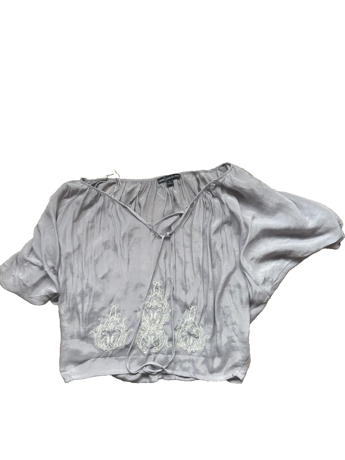 Gemstone Women’s blouse V Neck w/tie and embroidery Violet Size M