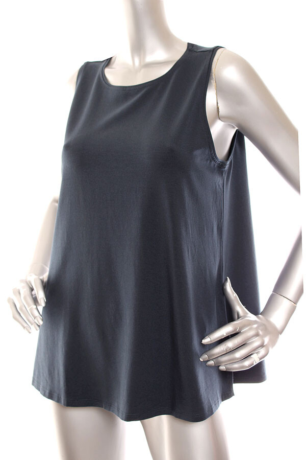 NEW Eileen Fisher Fine Jersey Crew Neck Slit Basic Length Tank Top Dark Teal