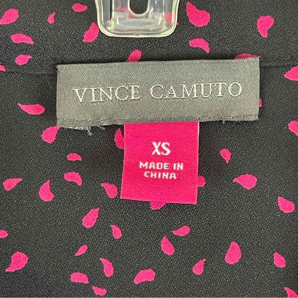 Vince Camuto Speckled Confetti V Neck 3/4 Sleeve Black&Pink Blouse Sz XS NWT