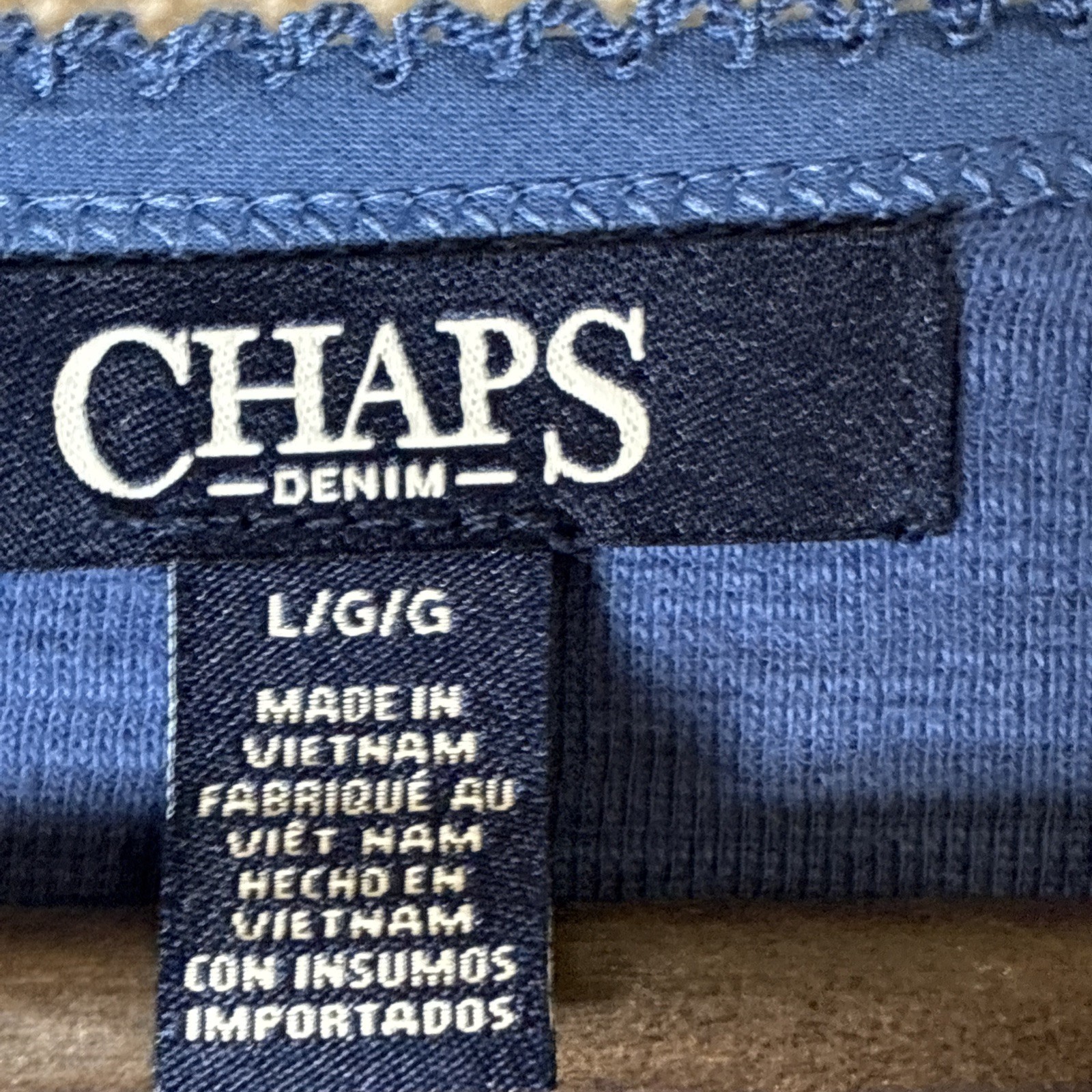 Chaps Denim Henley Top Size Large Indigo Blue Lace Sleeve Casual All Seasons