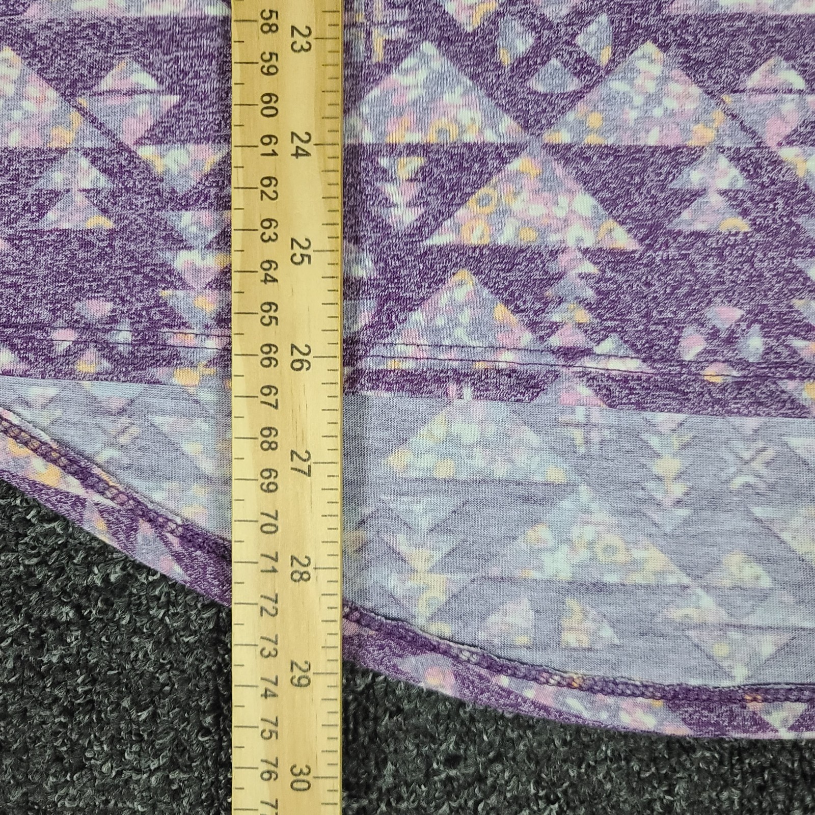 Womens Geometric Aztec Top XS Purple Lularoe Round Neck Long Length Rayon Blend