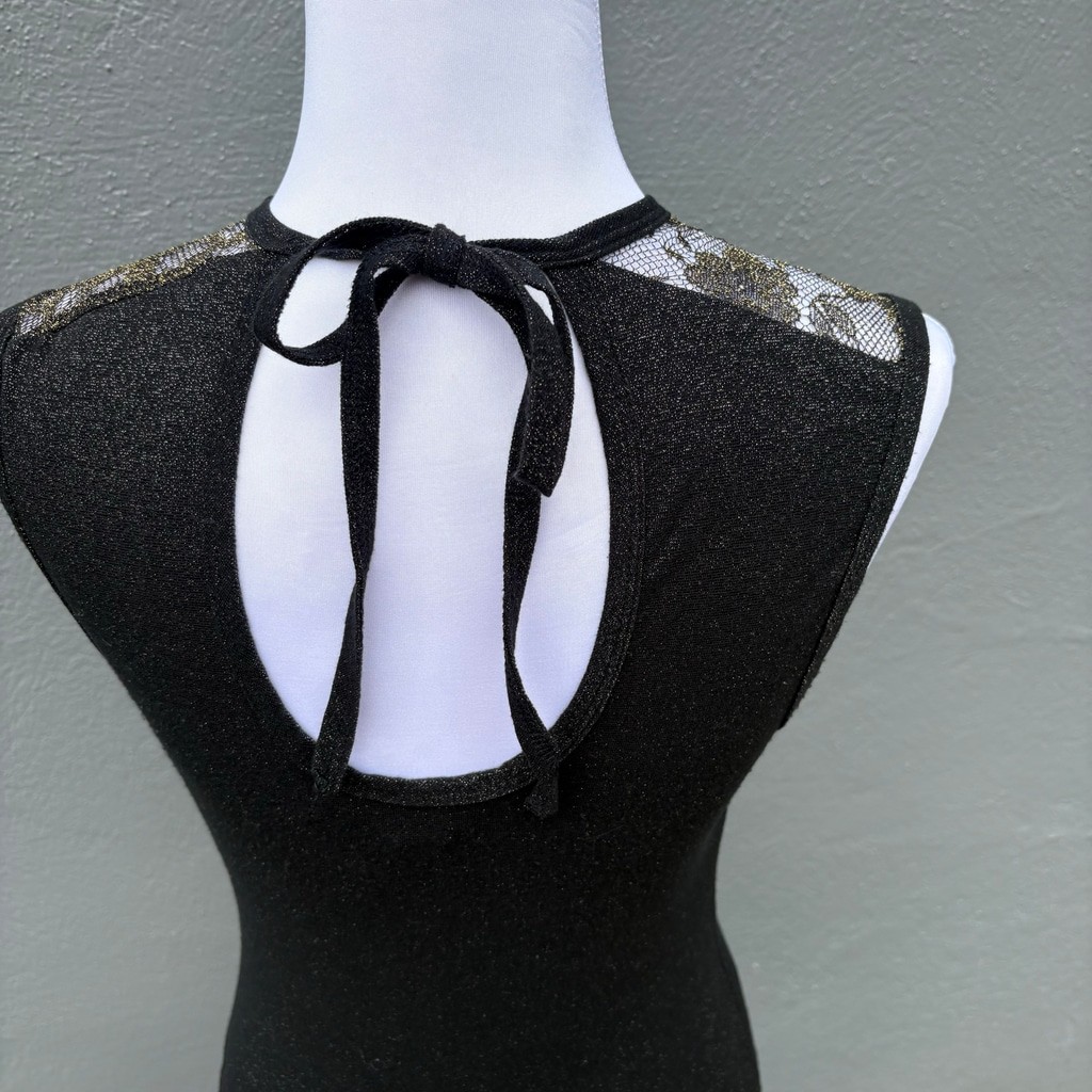 Vintage 90s Maxou Black & Gold Metallic Sleeveless Top – Sz S