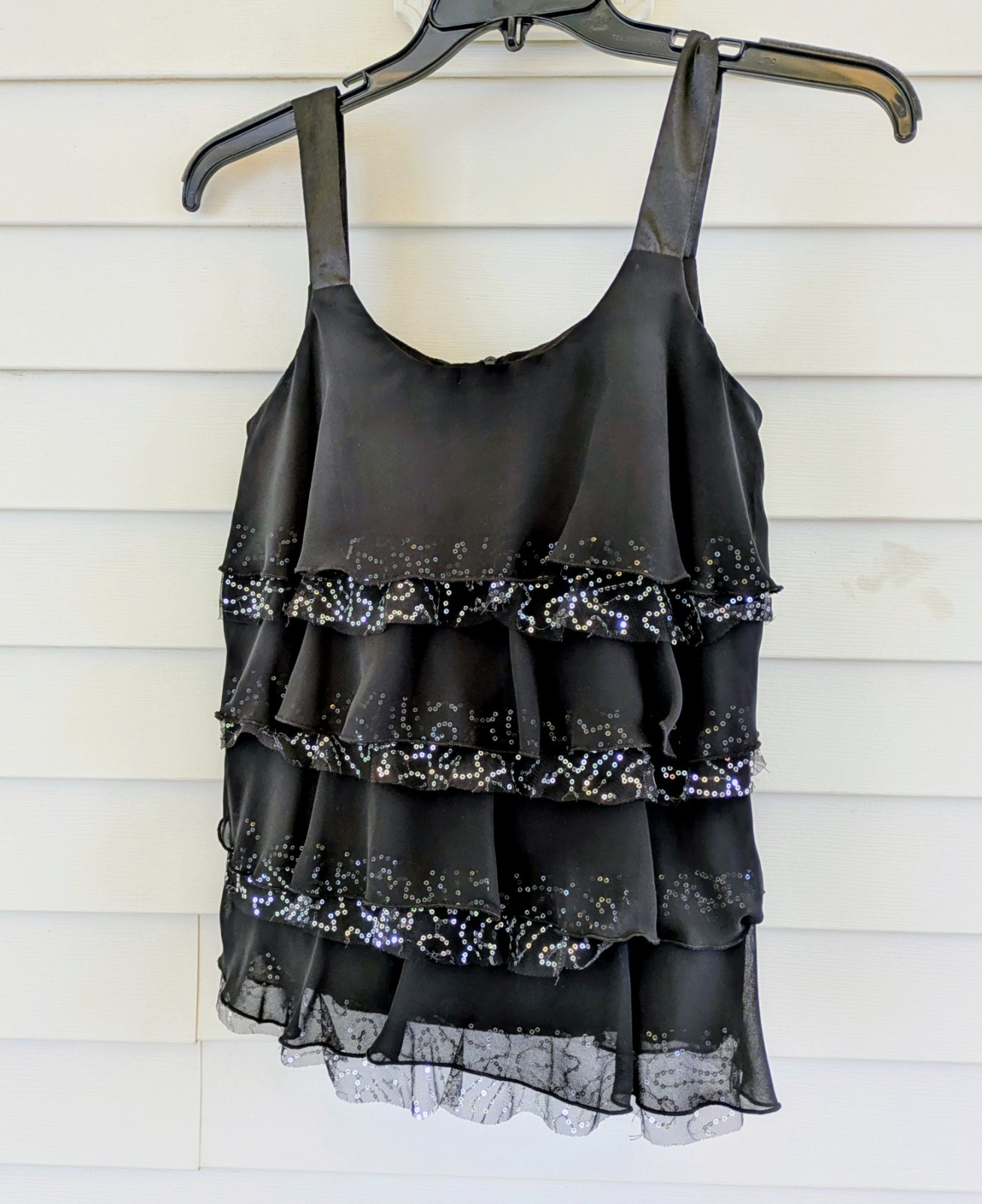 Ladies Byline CALIFORNIA IZ BYER Ruffles Lace Sequins Sleeveless Blouse Size Med