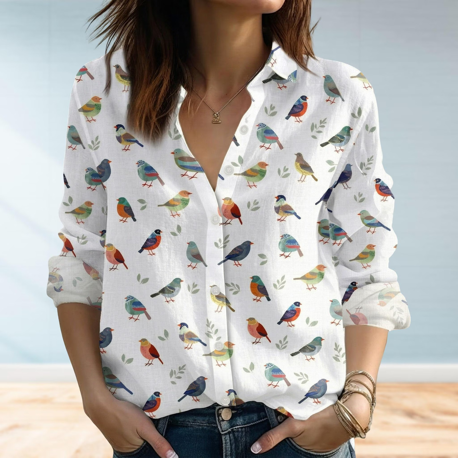 Colorful Hummingbird Bird Lover Blouse Cute Animal Nature Casual Button Up Shirt