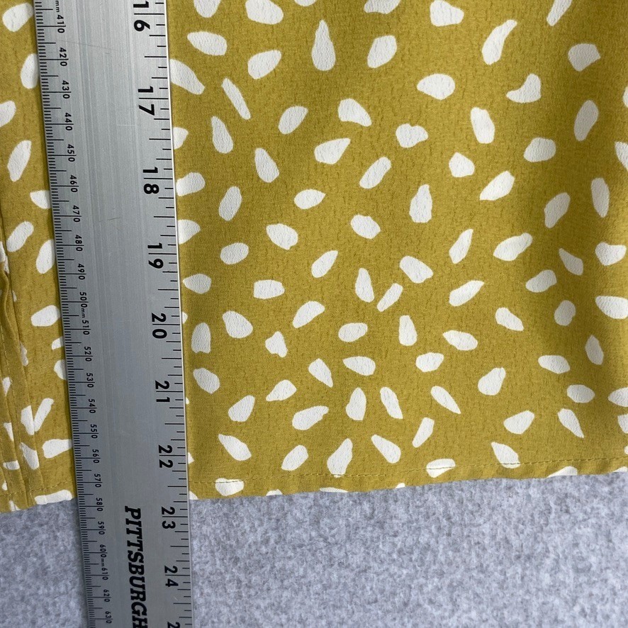 Abound Top Womens XL Greenish Gold Abstract Dot Pleated Smocked Ruffled Career