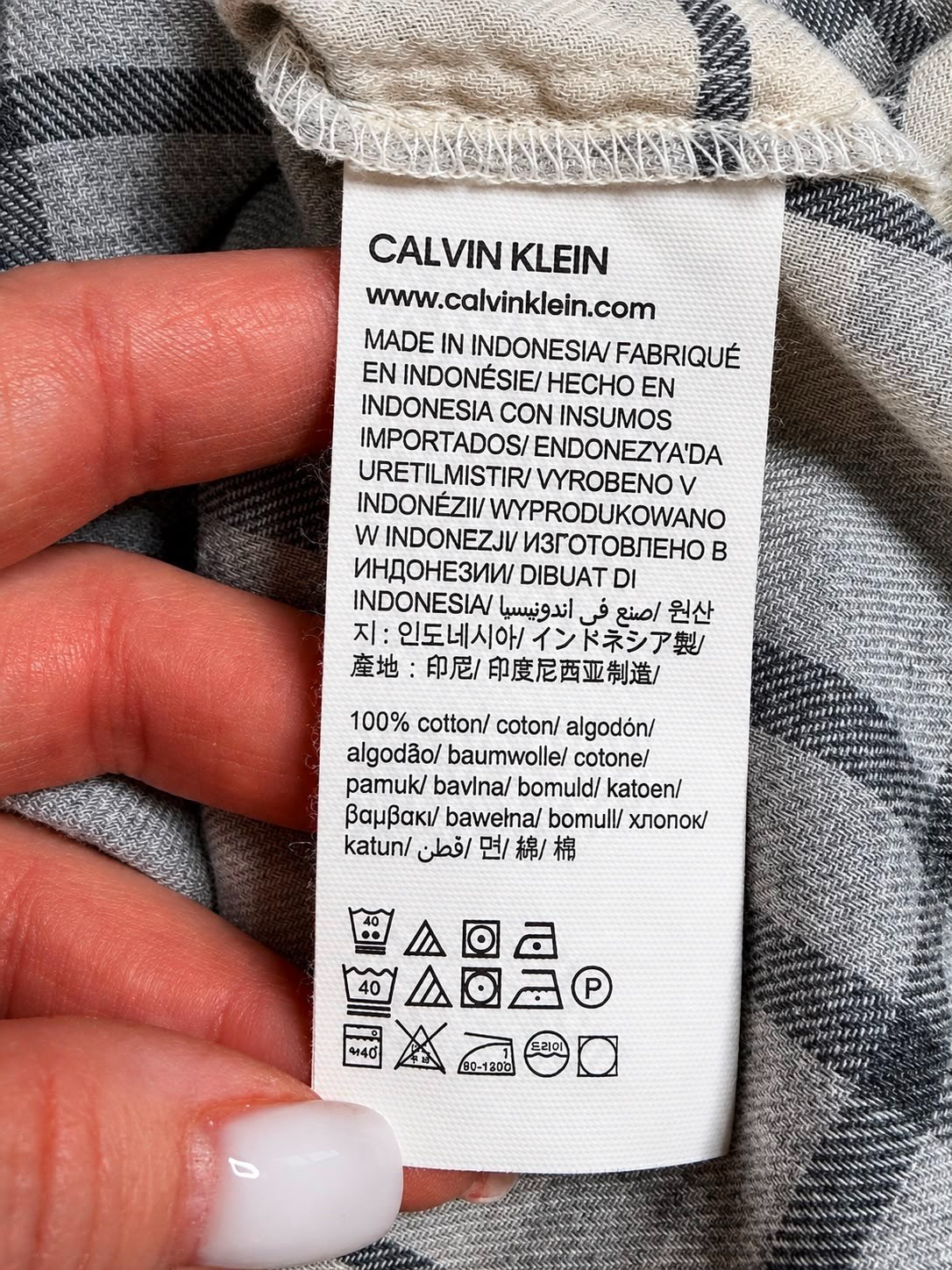 Calvin Klein Jeans Plaid Shirt Womens L Gray White Roll Tab 100% Cotton