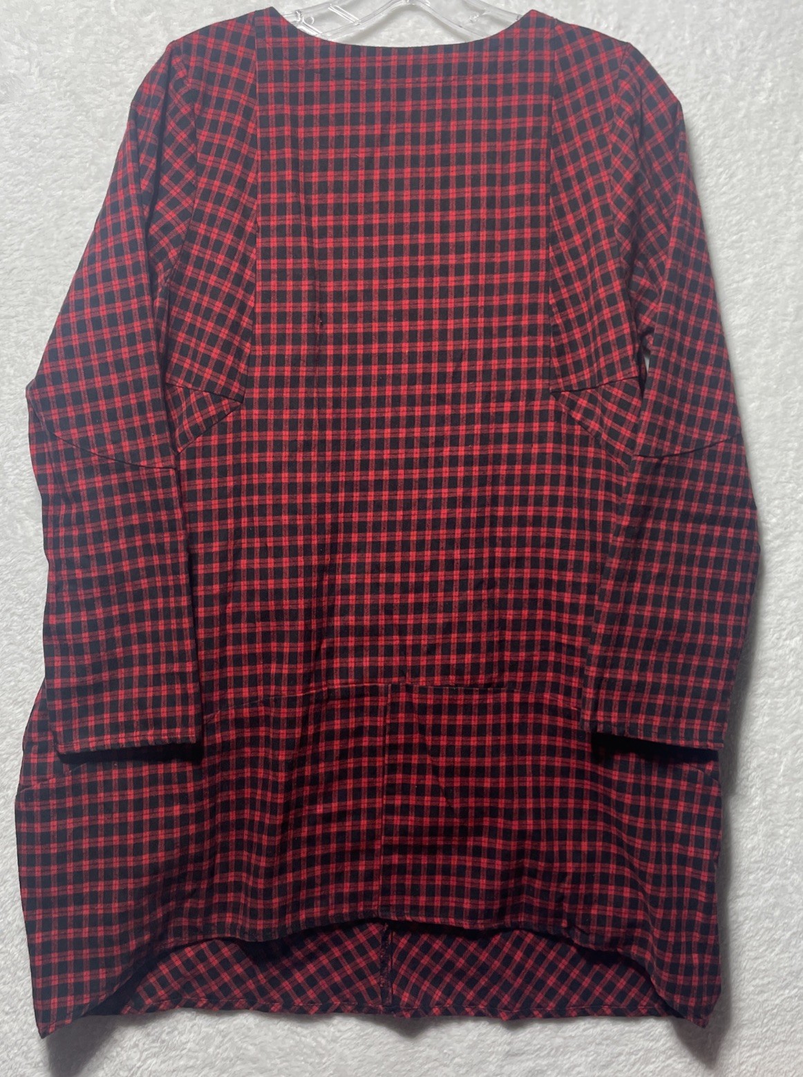 Lady story Women’s Red Black Plaid Tunic Blouse Long Sleeve Pullover
