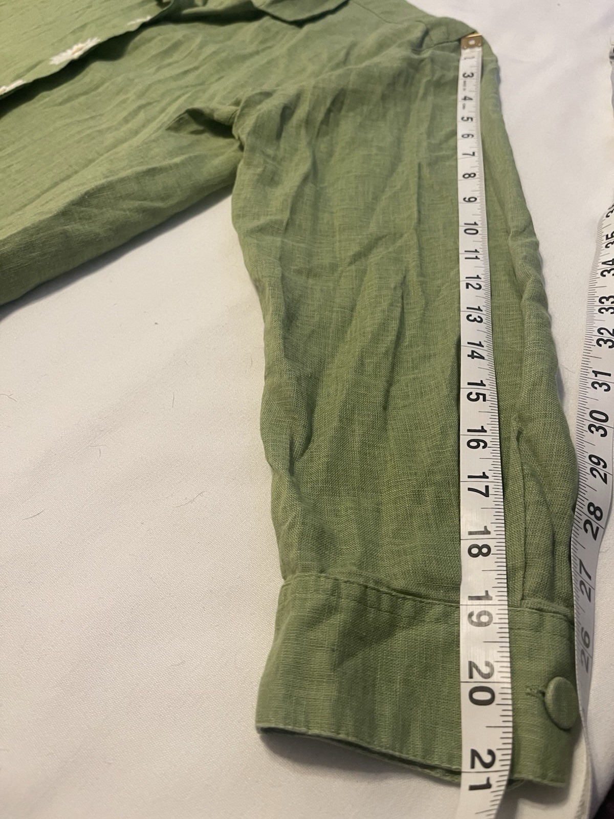 Esprit Button Front Shirt Medium Floral Embroidered Green Linen Blend Vintage