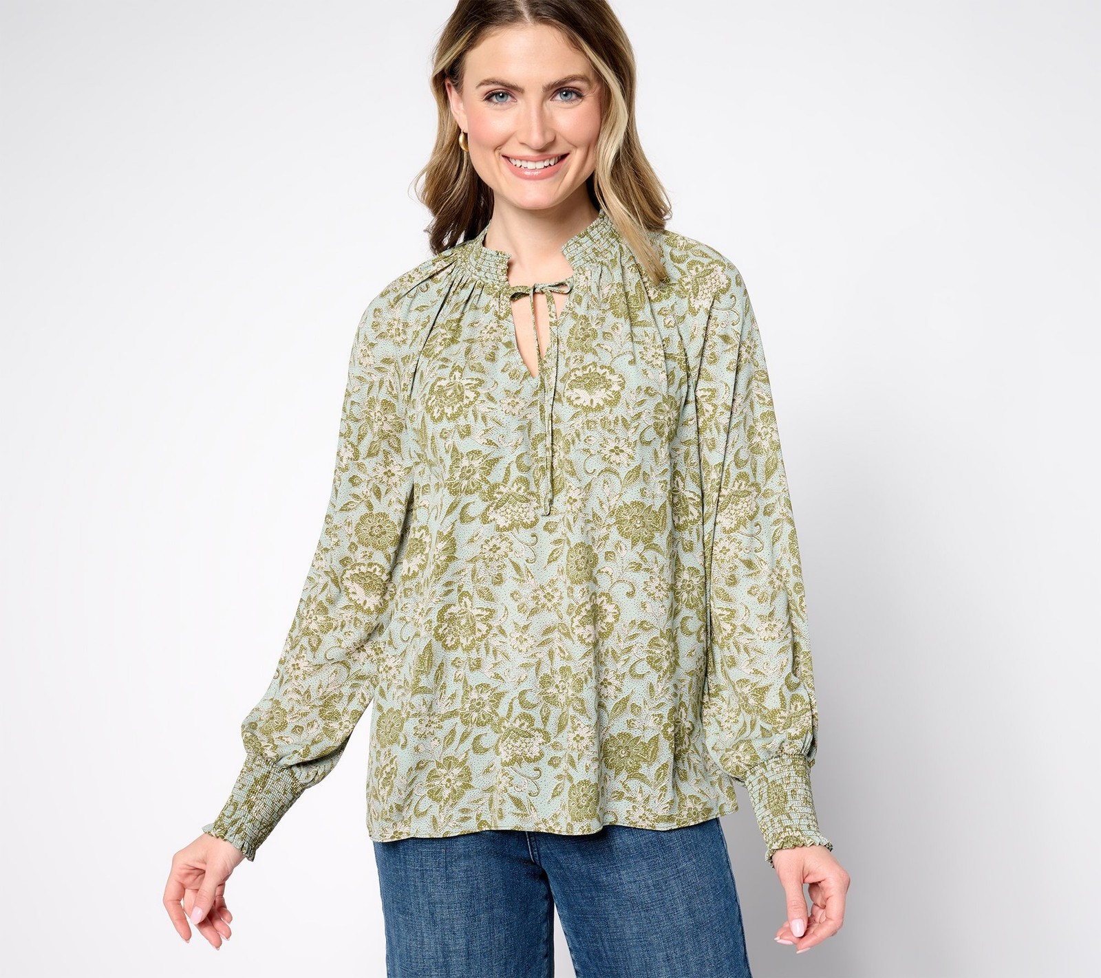NYDJ Women’s Top Sz M Gemma Pleated Front Blouse Multi-colored A681735