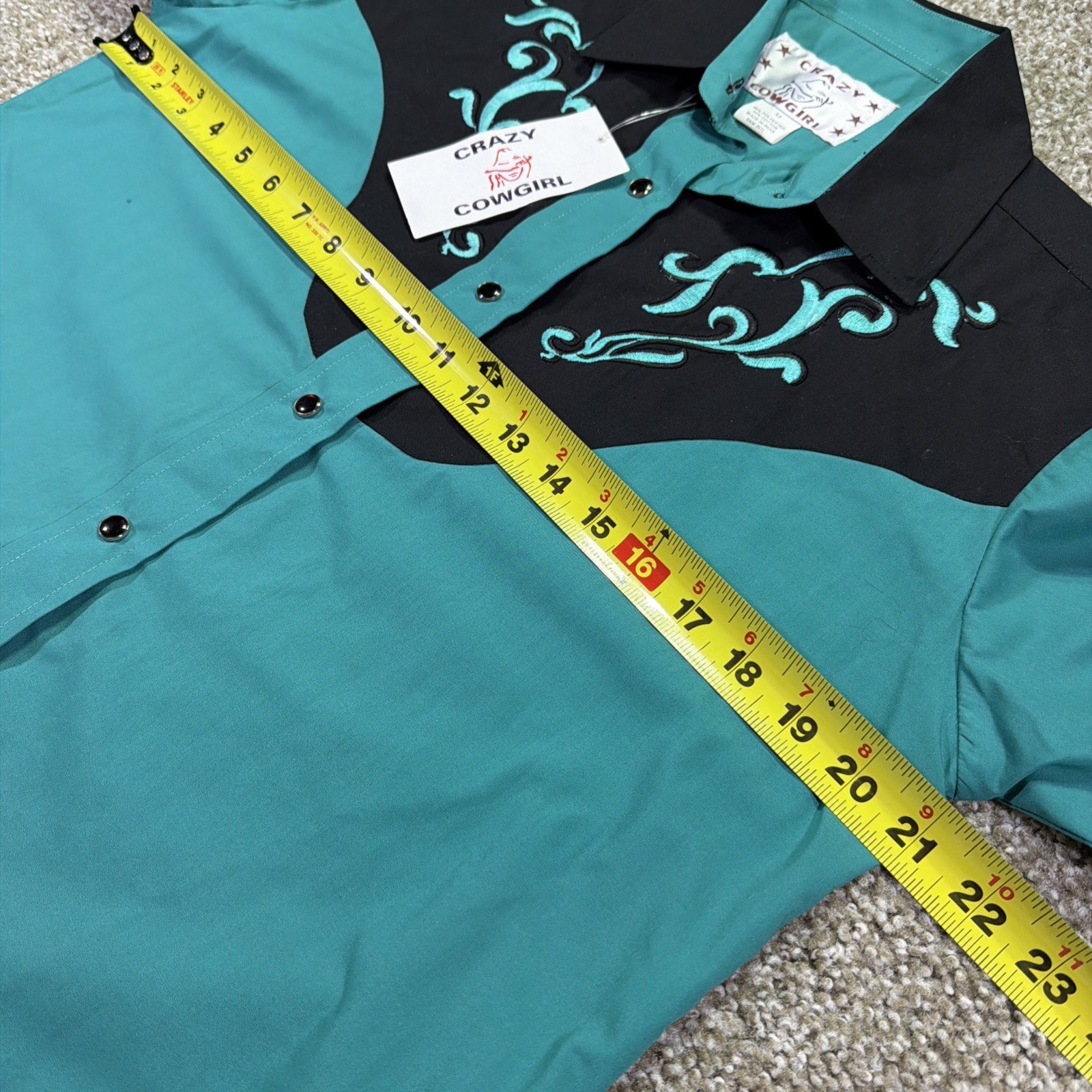 Vtg Crazy Cowgirl Pearl Snap Button Up Shirt New Old Stock Sz M Teal Rockabilly