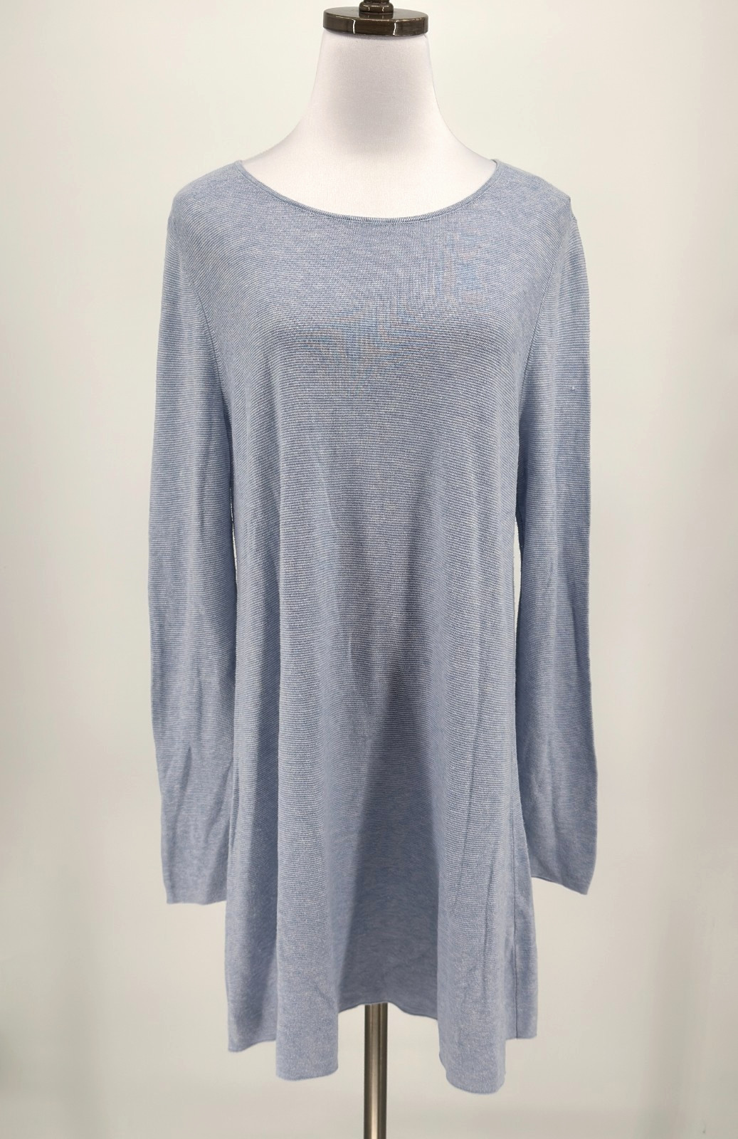 Eileen Fisher Light Blue Cotton Silk Blend Long Sleeve Tunic Sweater Top Sz L
