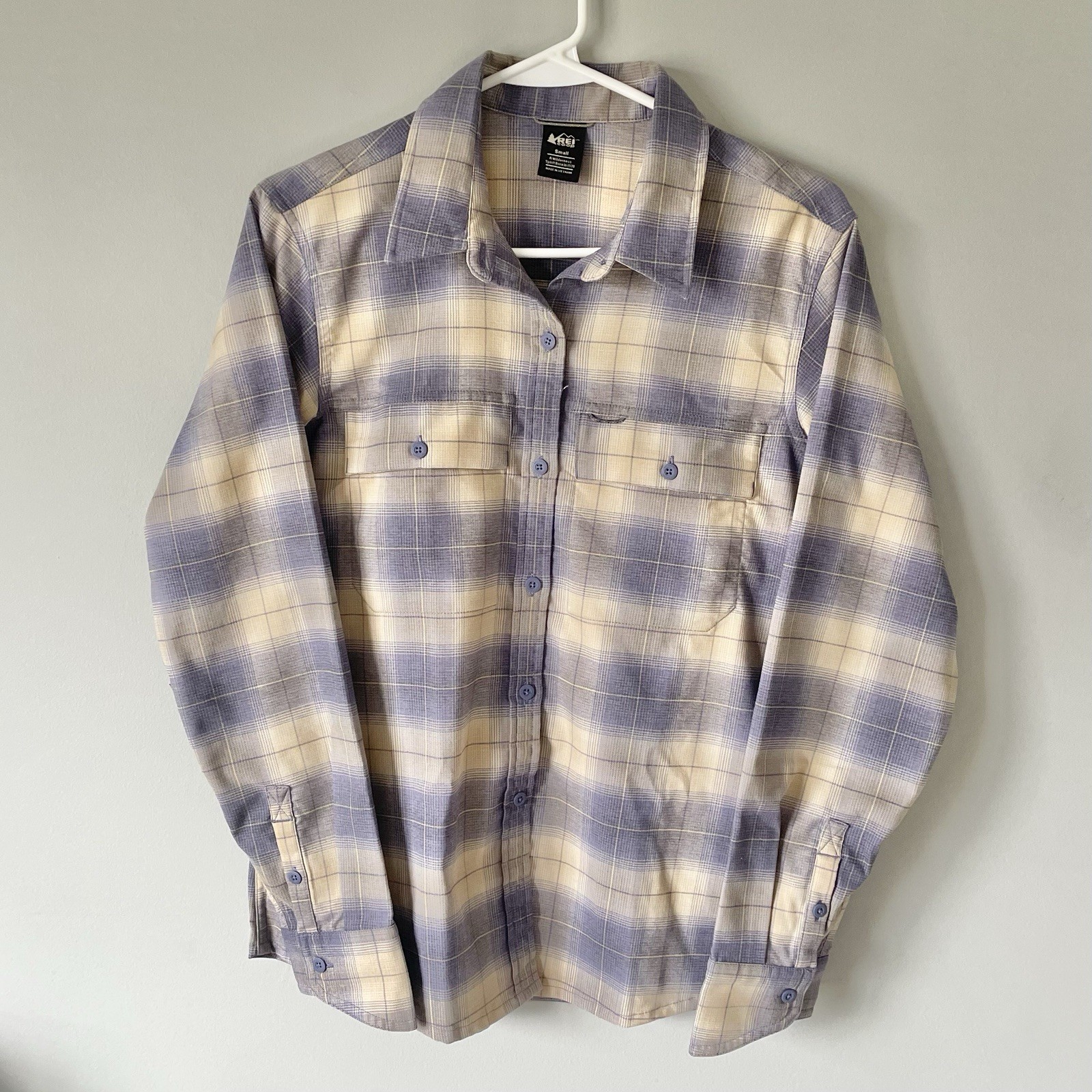 REI Co-op Sahara Plaid Long-Sleeve Purple Hiking Outdoor Shirt Women’s Small EUC