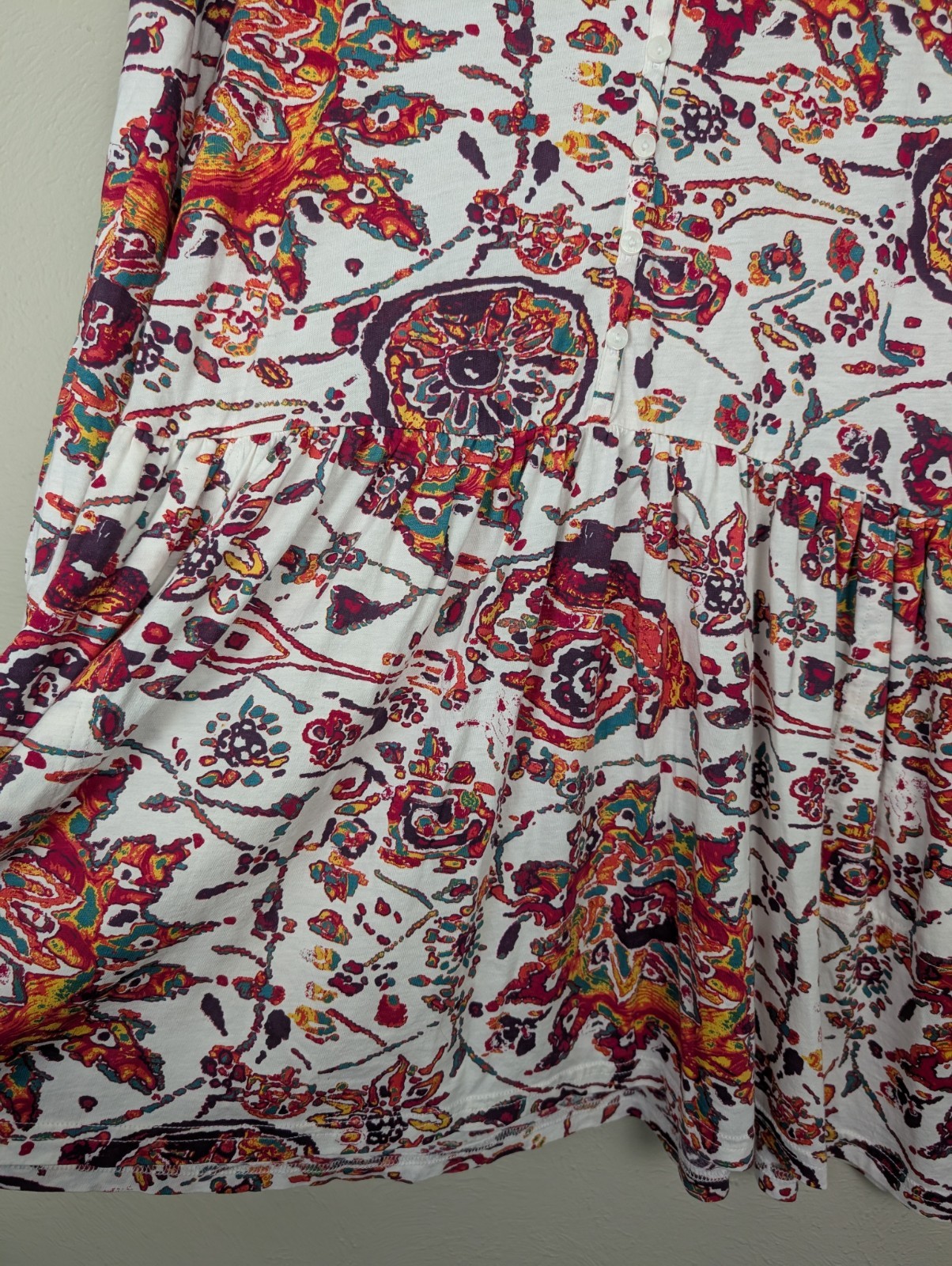 Womens M Peruvian Connection Goa Tunic Bold Floral Print Top Shirt