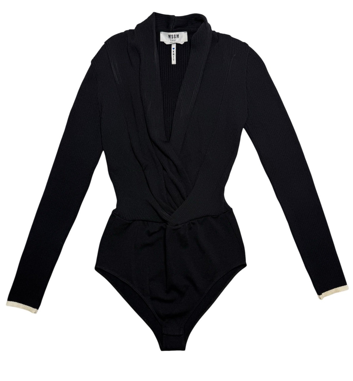 MSGM Milano Black Knit Wrap Bodysuit Long Sleeve Size M Italy #3