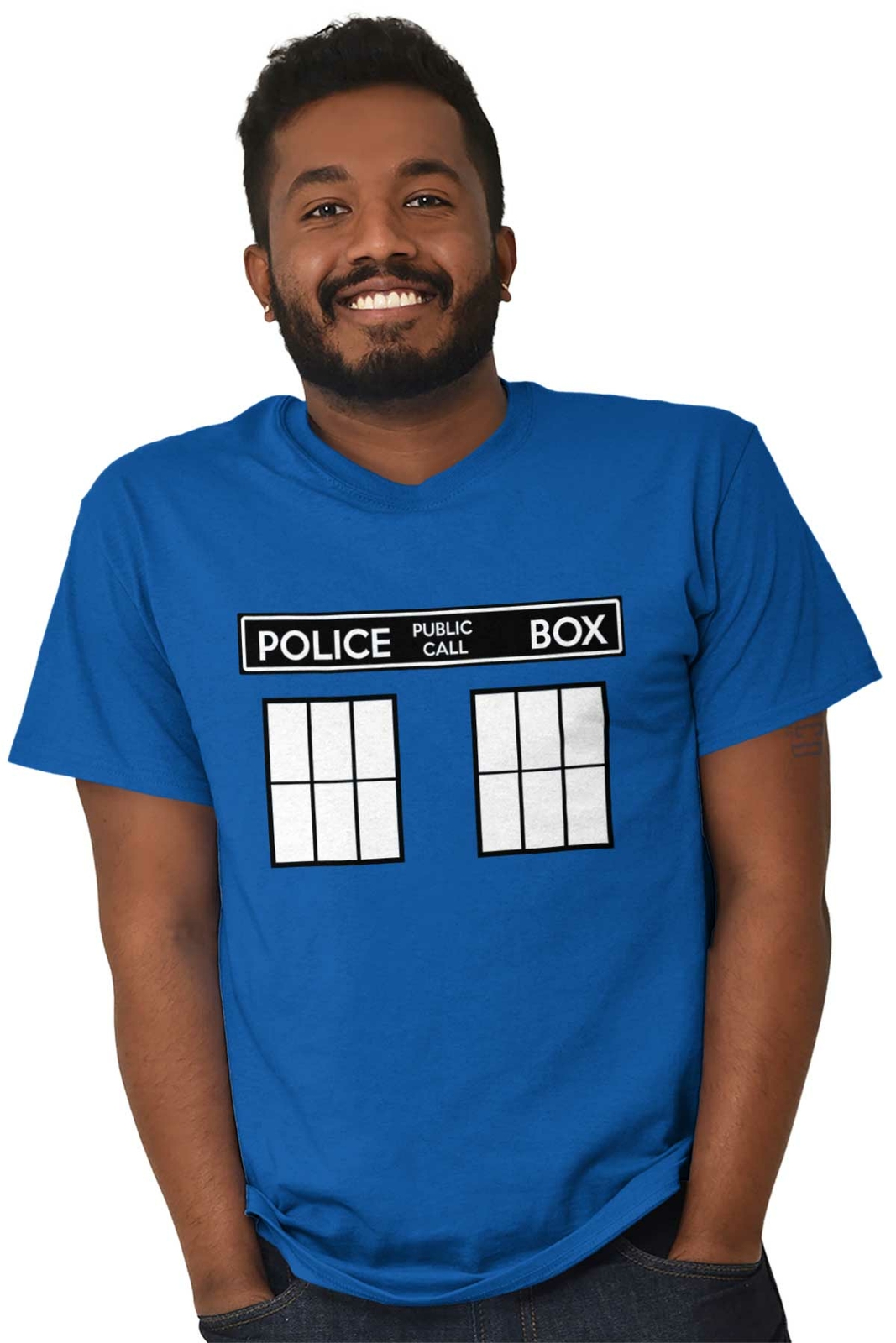 Police Box Time Travel Machine Who TV Show Womens or Mens Crewneck T Shirt Tee