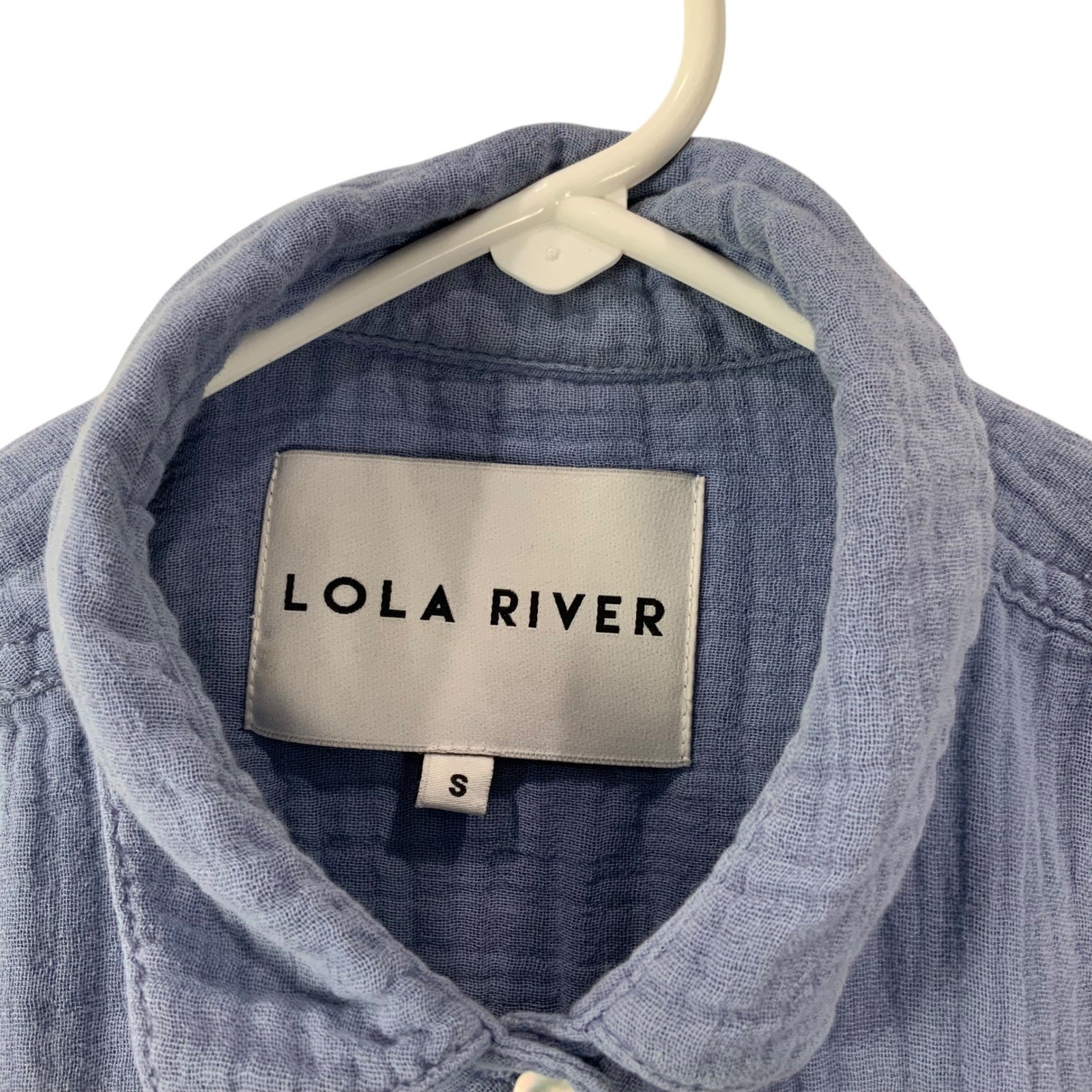 Lola River Gauze Button Up Shirt Blue Size S Short Sleeve Pocket Casual Top
