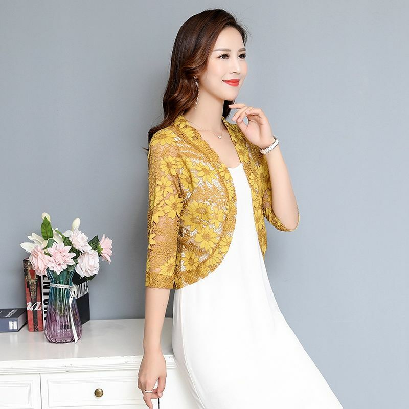 Women Floral Lace Cardigan Jacket Shrug Capelet Crop Bolero Top Half Sleeve