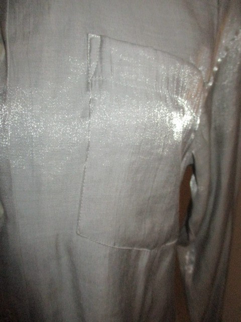 VTG Casual Corner FAB! Silver Long Sleeve Bodice Pocket Dress Blouse in Size S