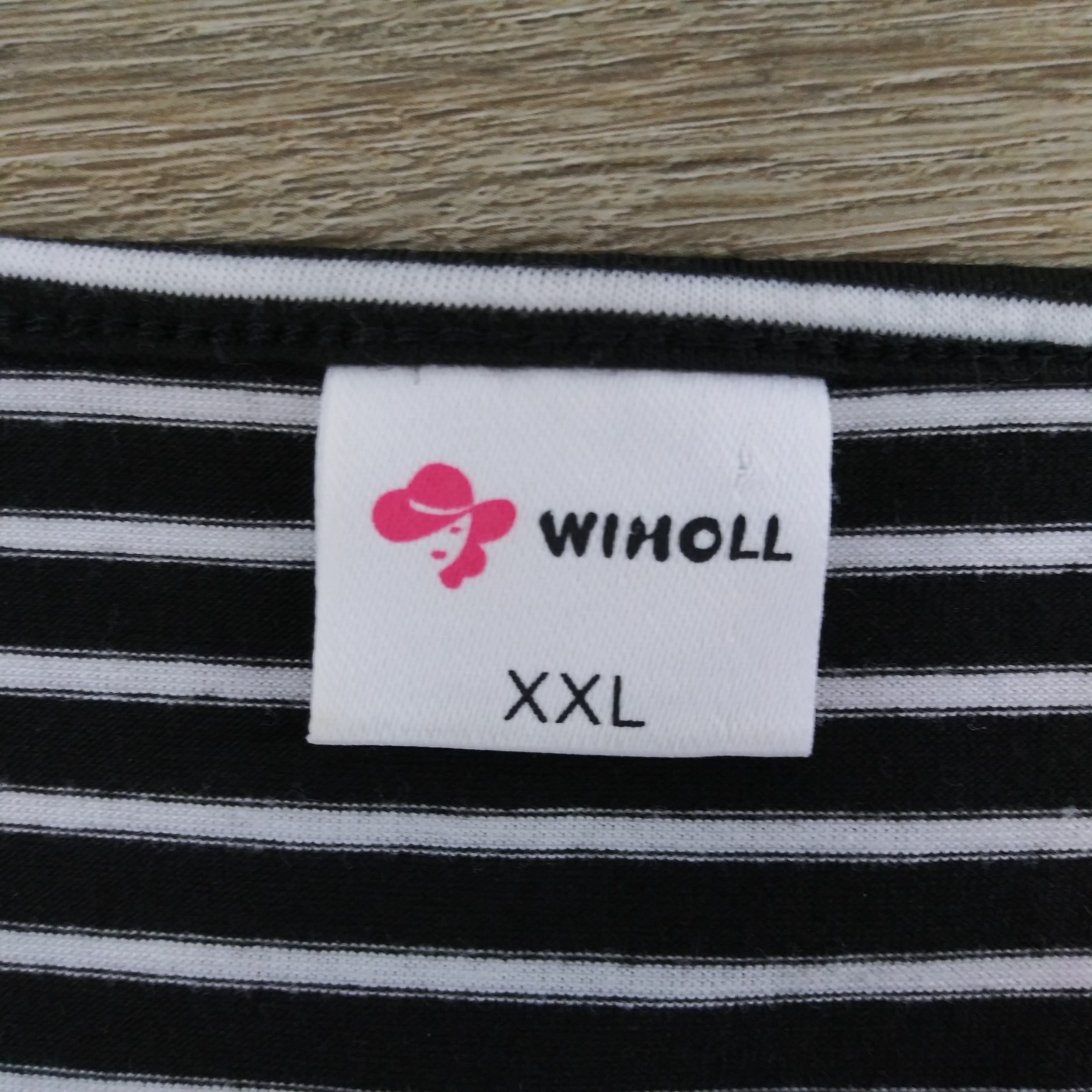 Wiholl Shirt Women Plus Size 2XL Black White Striped Short Sleeve Square Neck