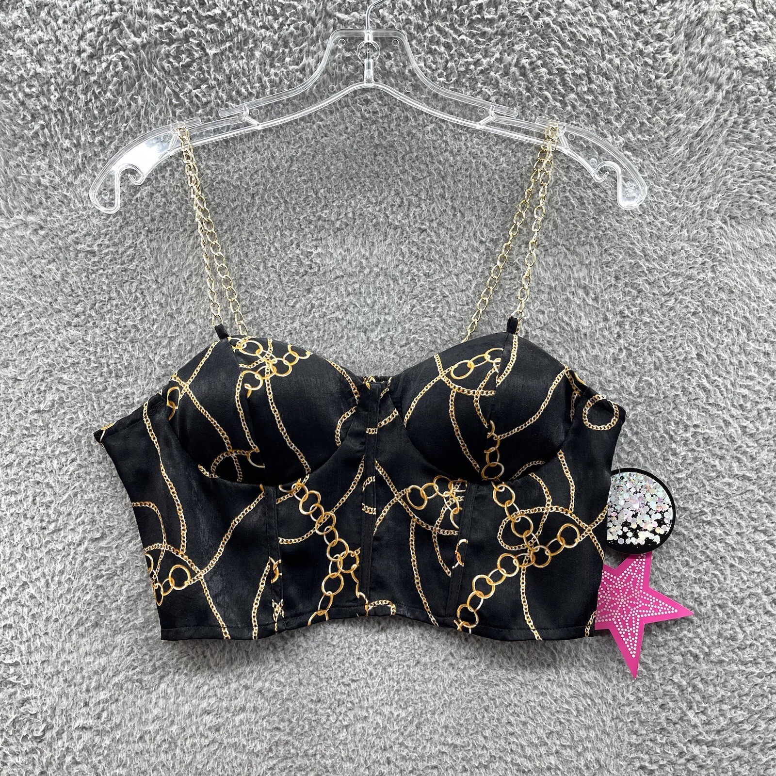 Rabbit Rose Junior’s Crop Top Women’s Size Medium Black Chain Crop Top Ladies M