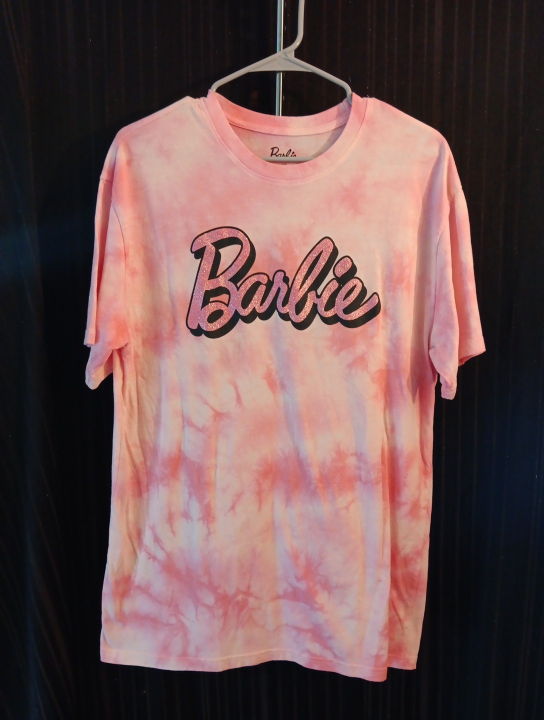 BARBIE tye Dye Shirt With Glitter Lettering Size Large