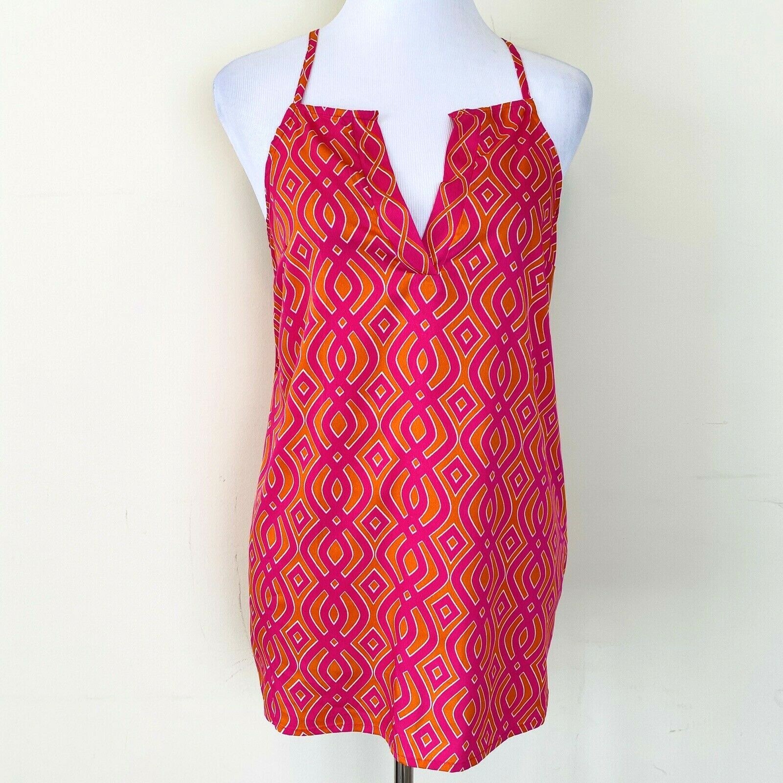 Mud Pie Womens Top Sleeveless Blouse Size Medium 8-10 Pink Orange V-Neck