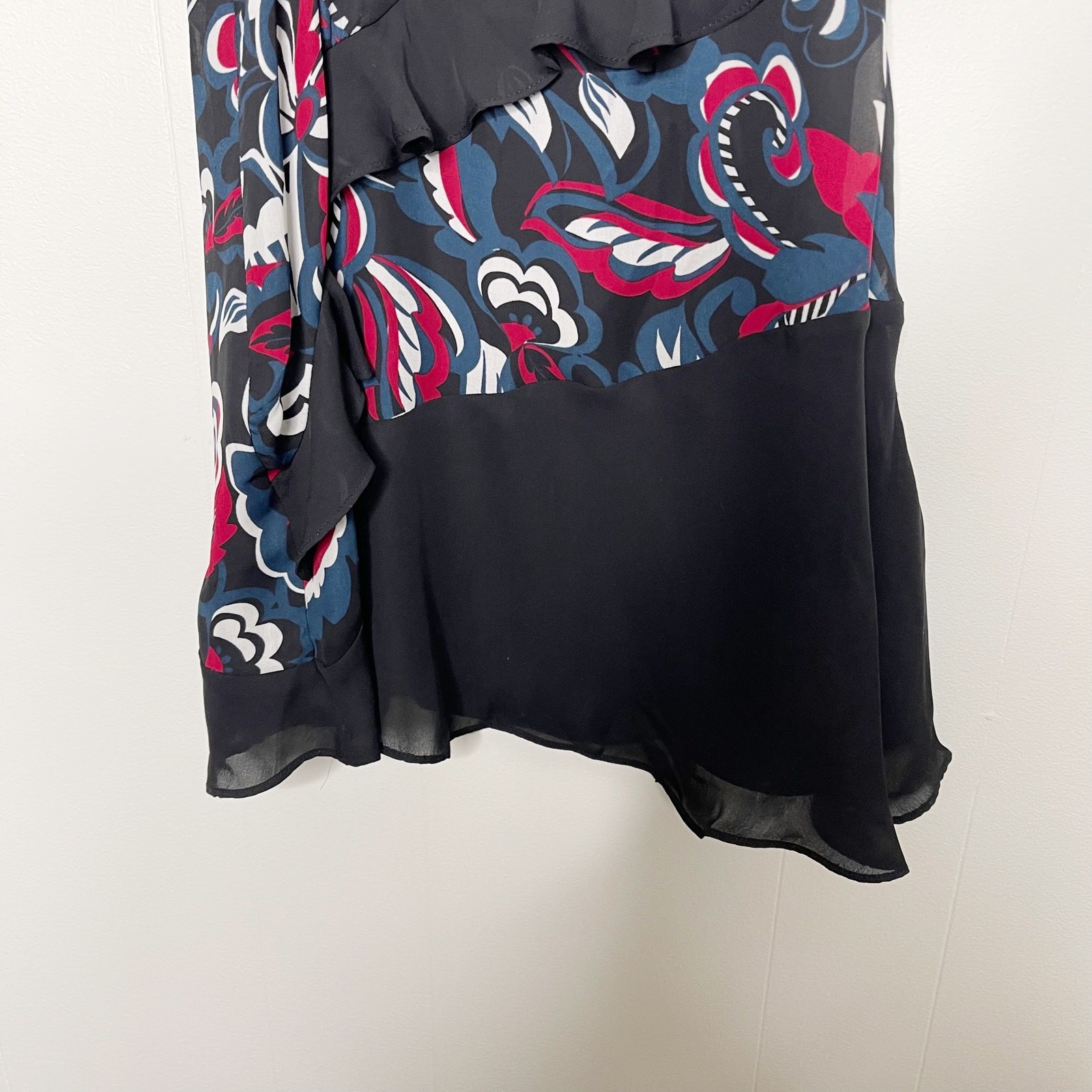 Parker Draped Sleeve Blouse Cold Shoulder Ruffle Pieced Paisley Print Black M
