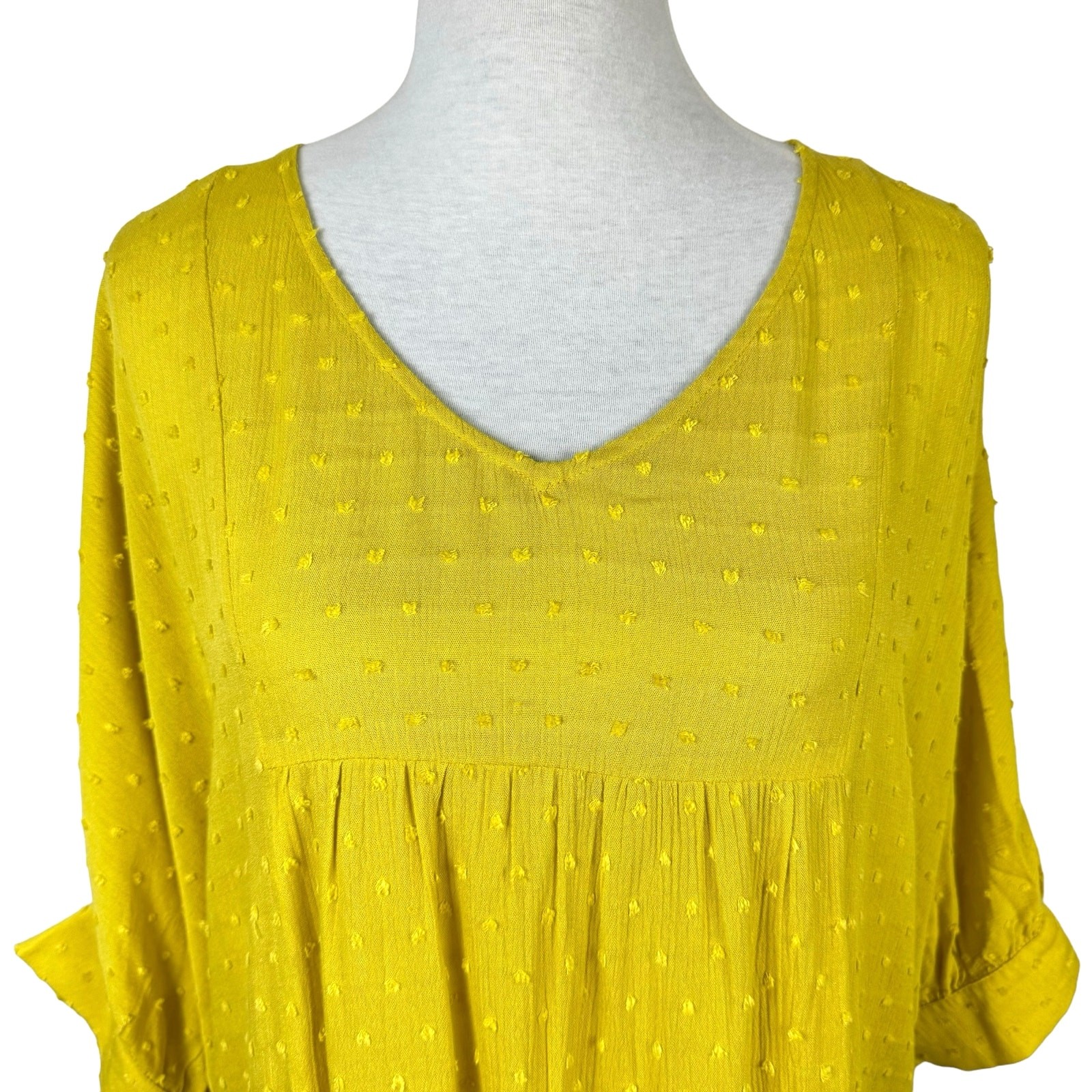 Hailey & Co. S Sunshine Yellow Swiss Dot Textured Oversized Relaxed Fit Top