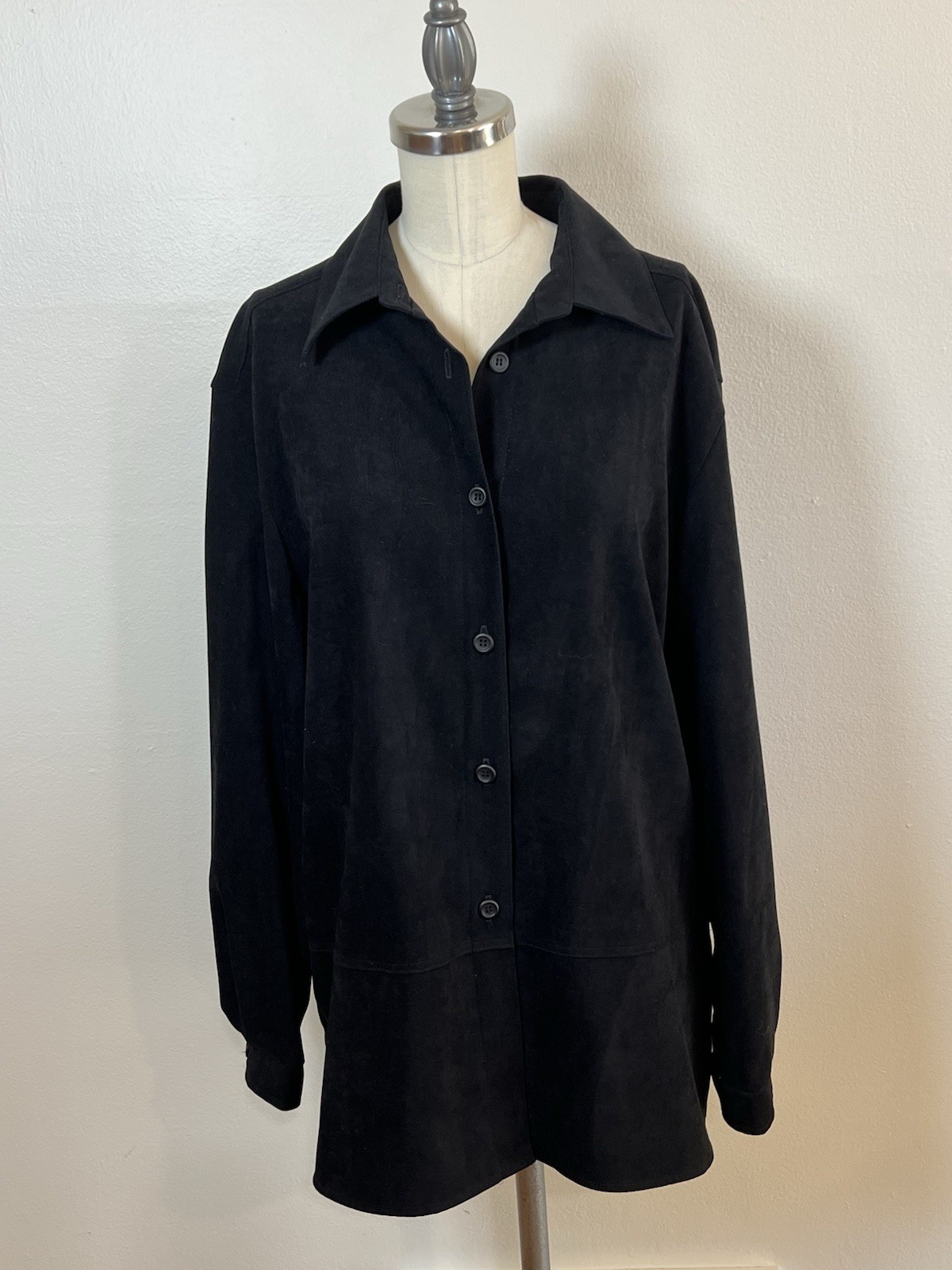 Vintage Casual Corner Blouse Women’s M Black Button Up Sueded Black Tunic NWT