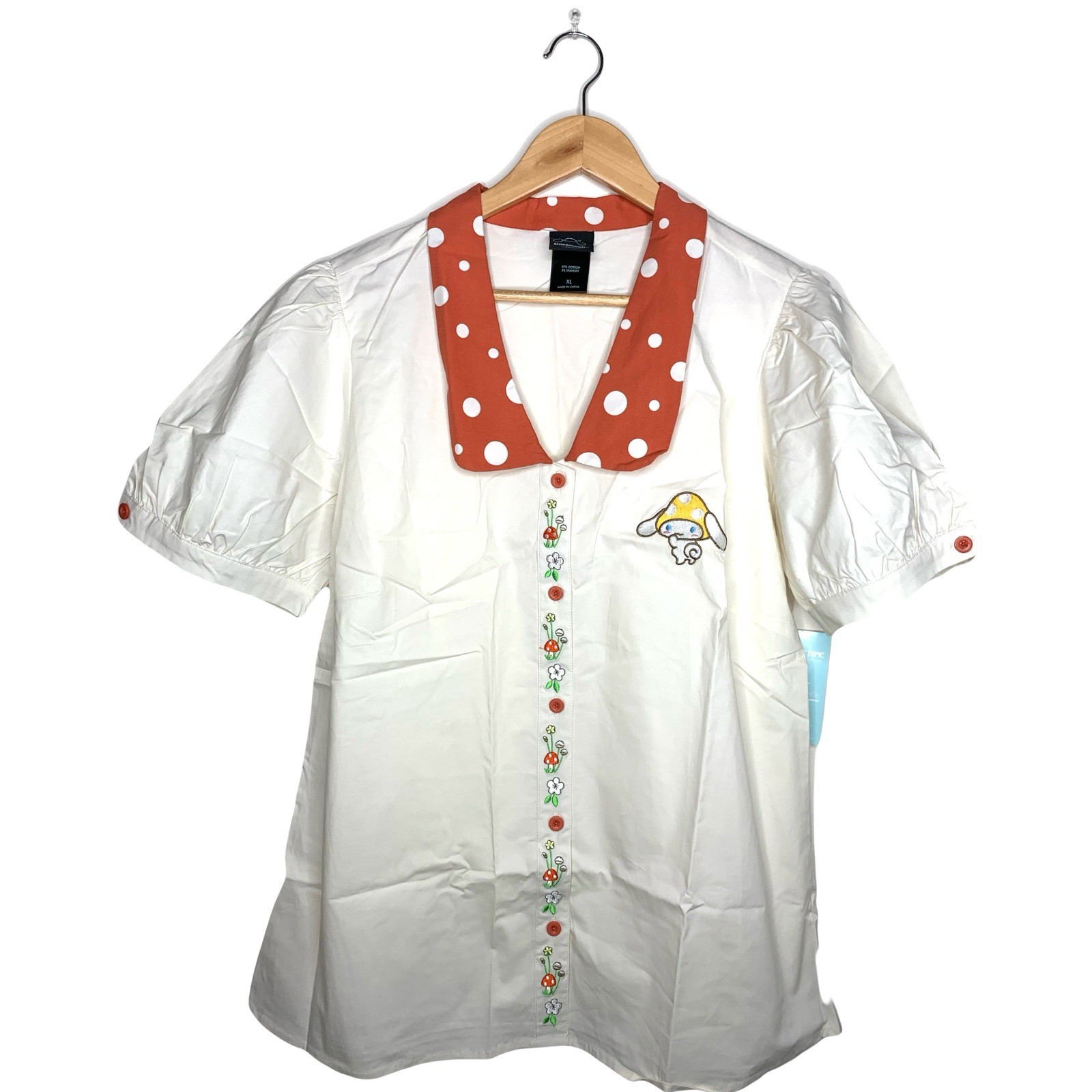 Sanrio Cinnamoroll Top Womens White Button Front Kawaii | Women Size XL