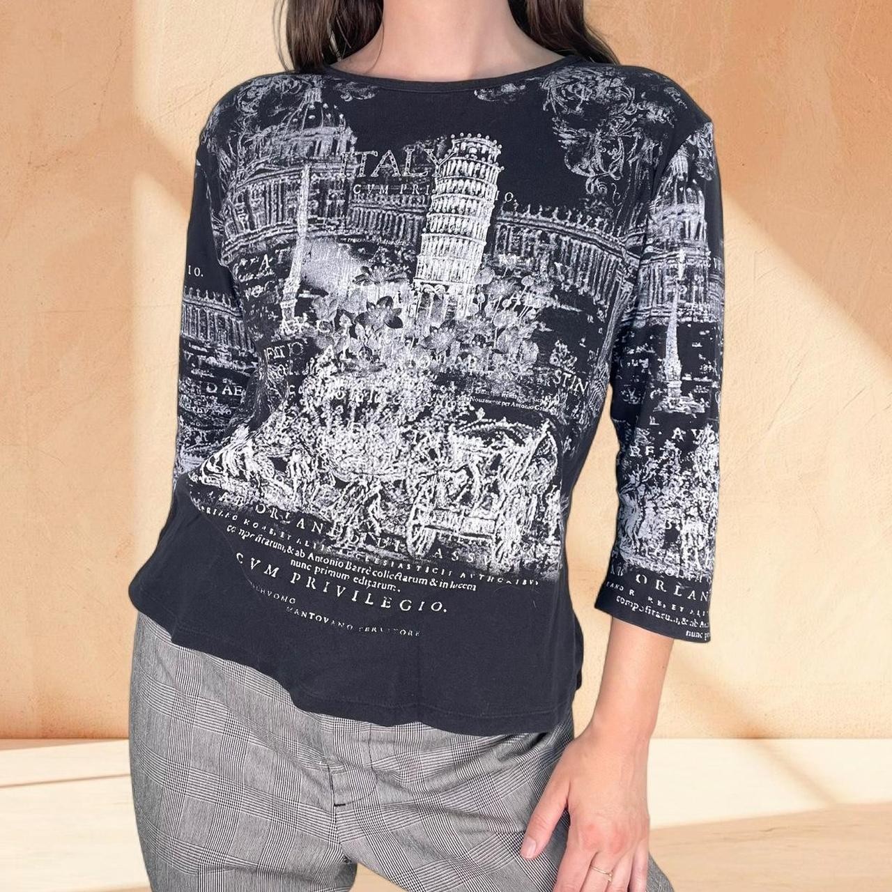 Vintage 2000s Y2K Cactus Italy Euro Graphic Shirt Bedazzled Alt Whimsigoth Sz L