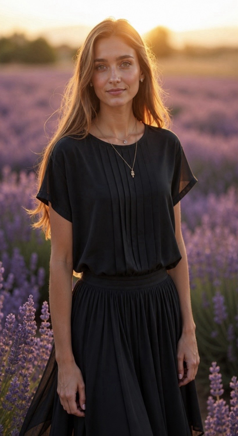 TALBOTS Women’s Gorgeous Vintage Silk Pleated Front Blouse in True Black-Size 16