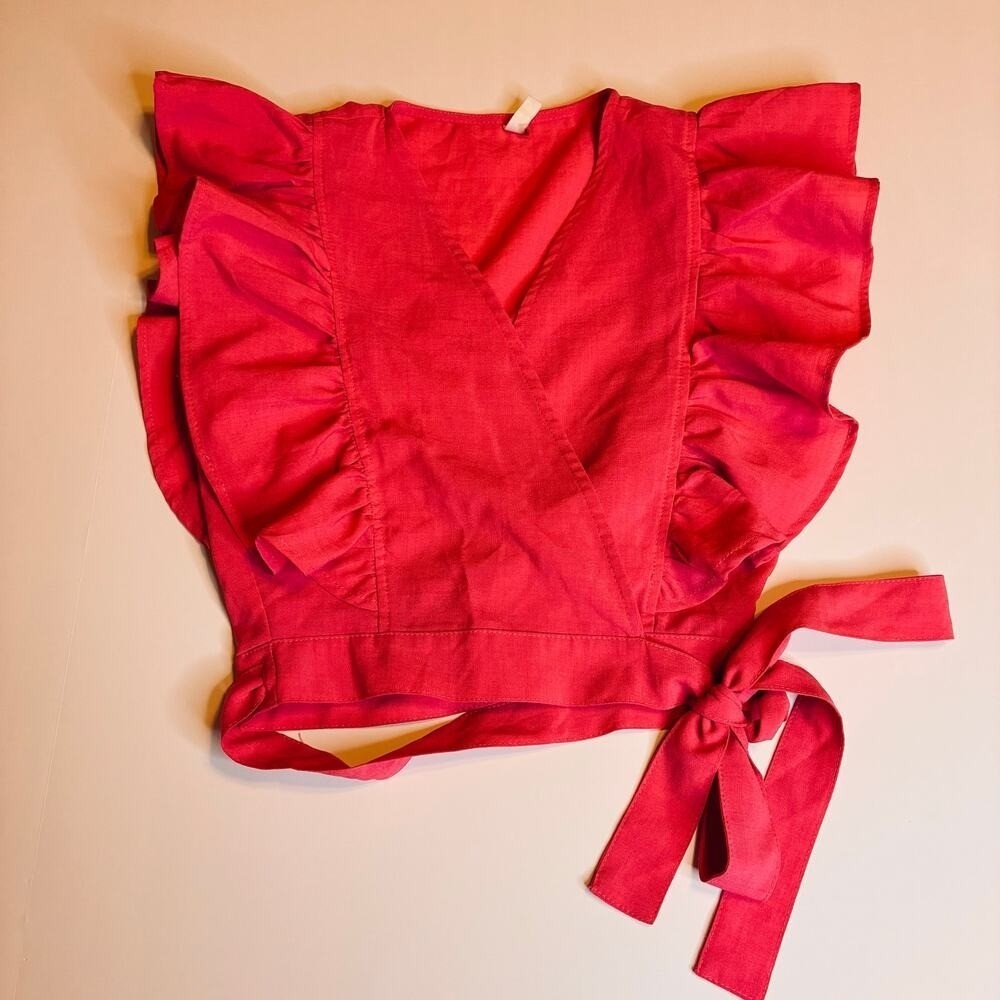 Glam Rocker Hot Bright Pink Wrap Crop Ruffle Top Tie US M Coquette Party Summer