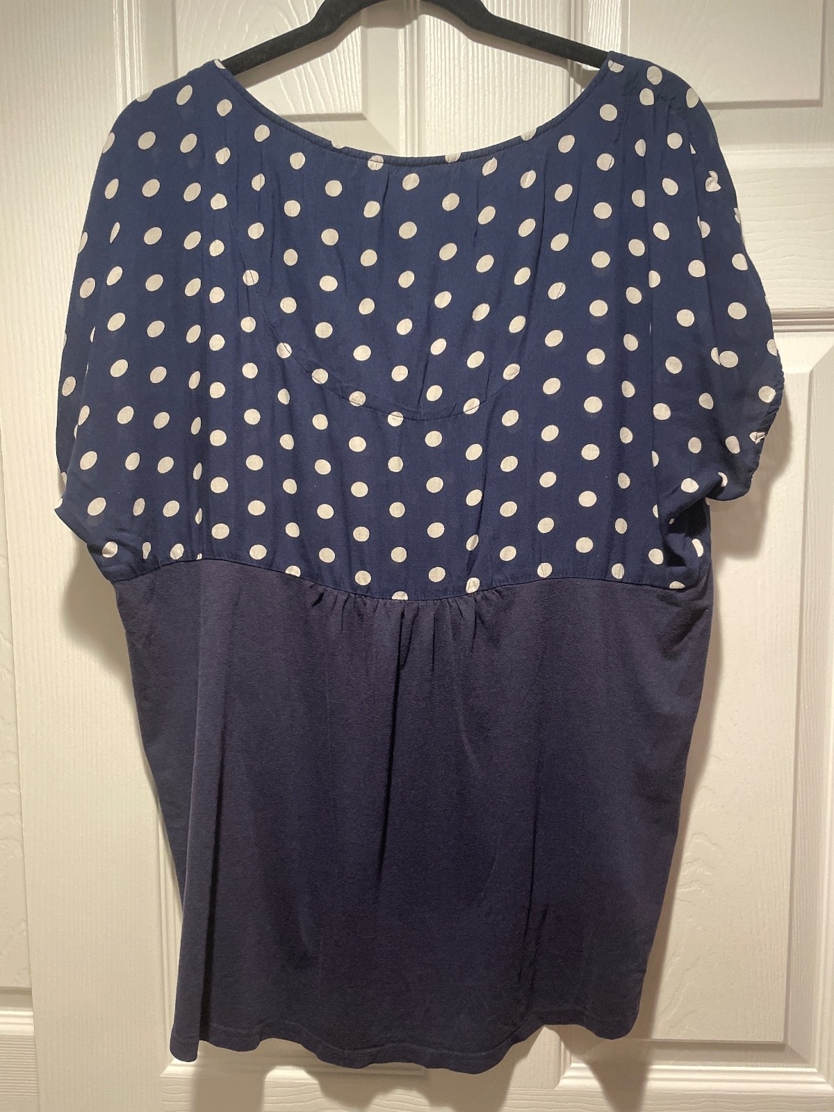 Porridge Navy Blue Polka Dot High Low Gathered Blouse Women’s Large L