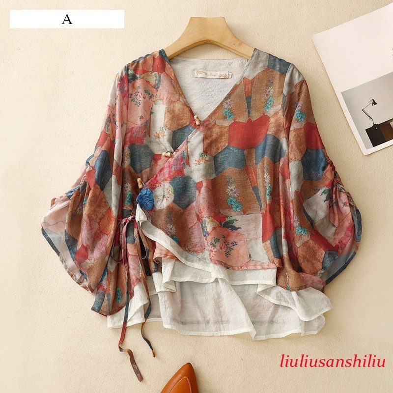 Women Japanese Vintage Style Top Lace Up Cardigan Ethnic Hanfu Blouse Casual New
