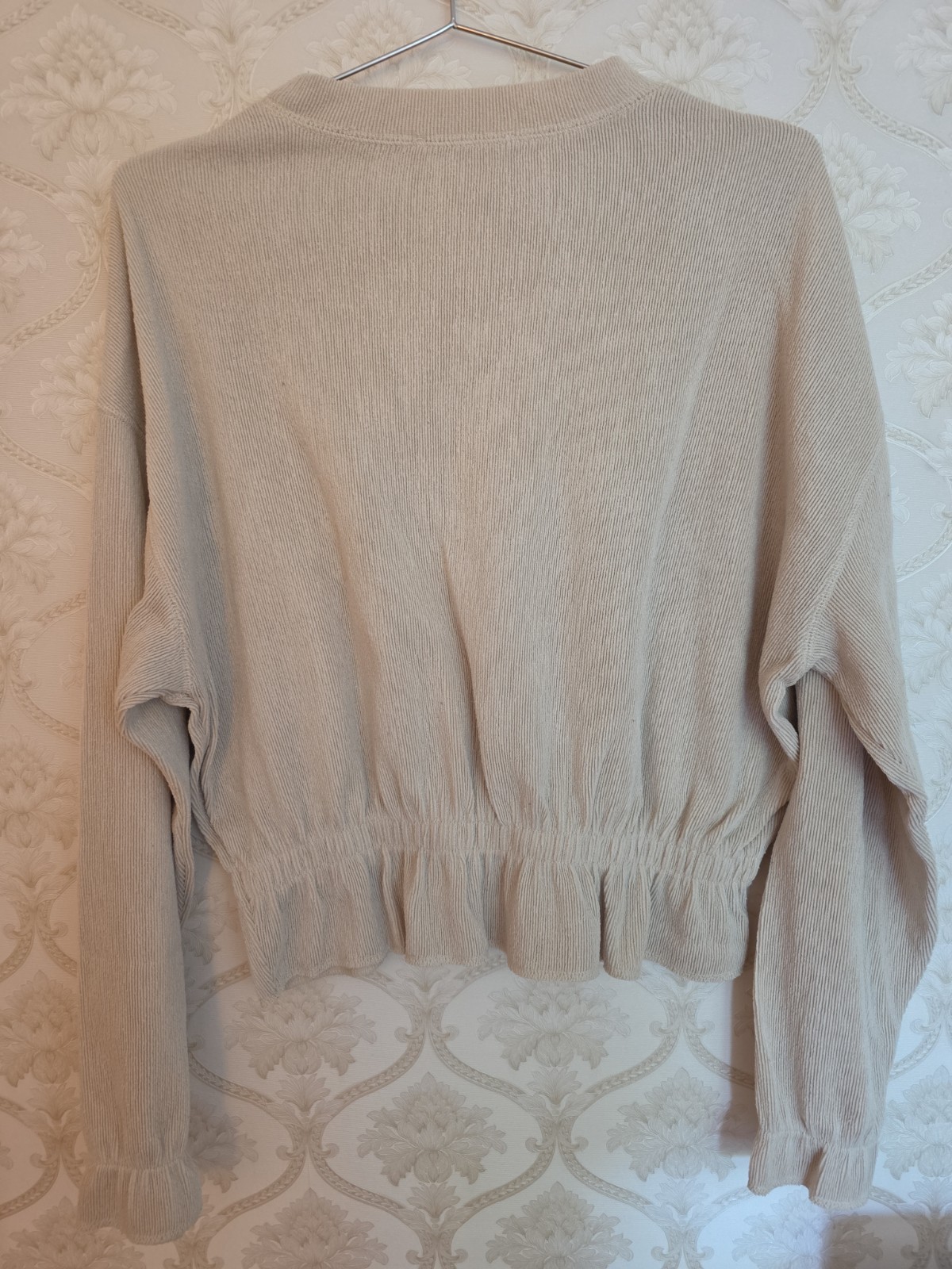 Zara Beige Top Ribbed Texture and Ruched Elastic Waist And Sleeves
