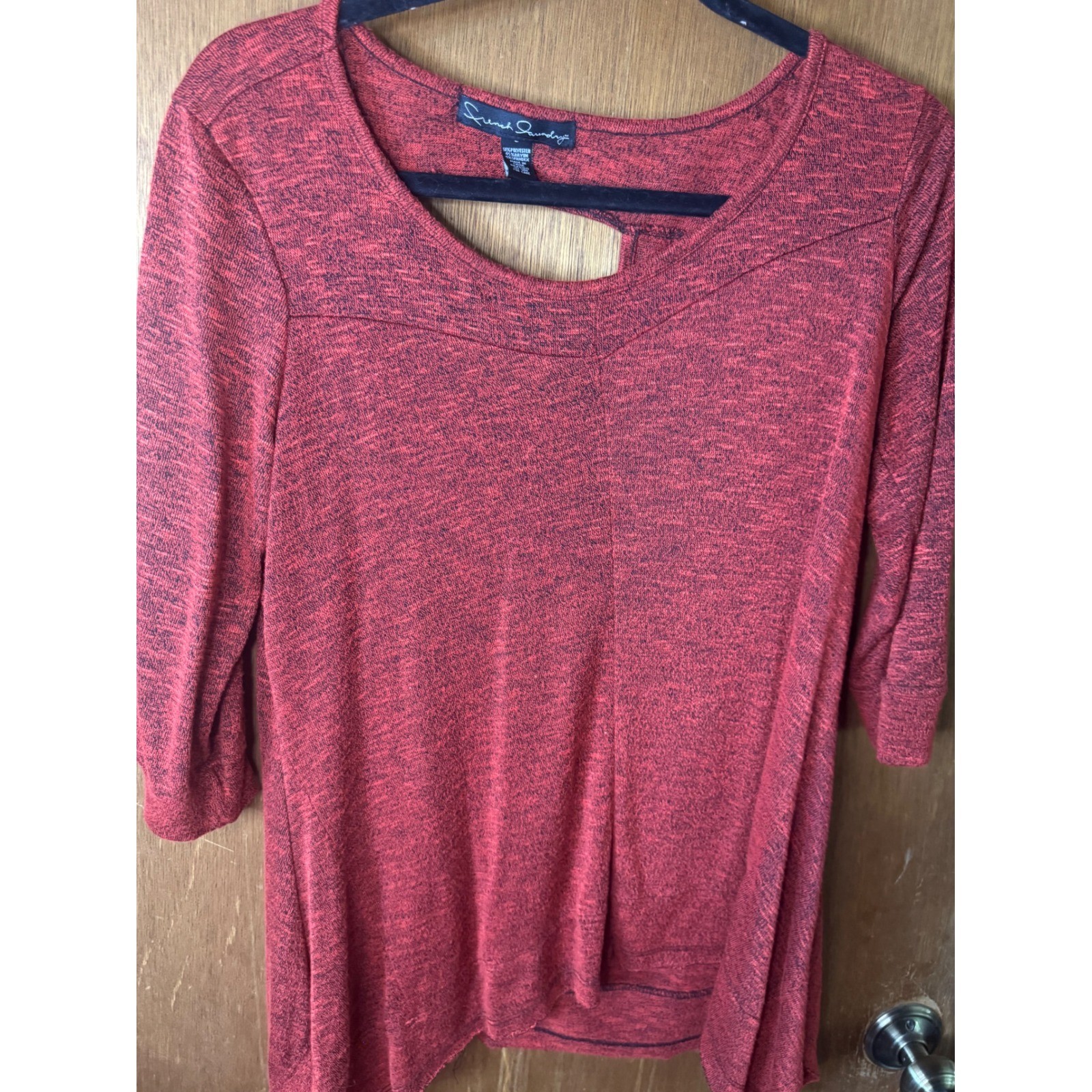 French Laundry Womens Red Marl Knit Cutout Back Sharkbite Hem Tunic Top Large