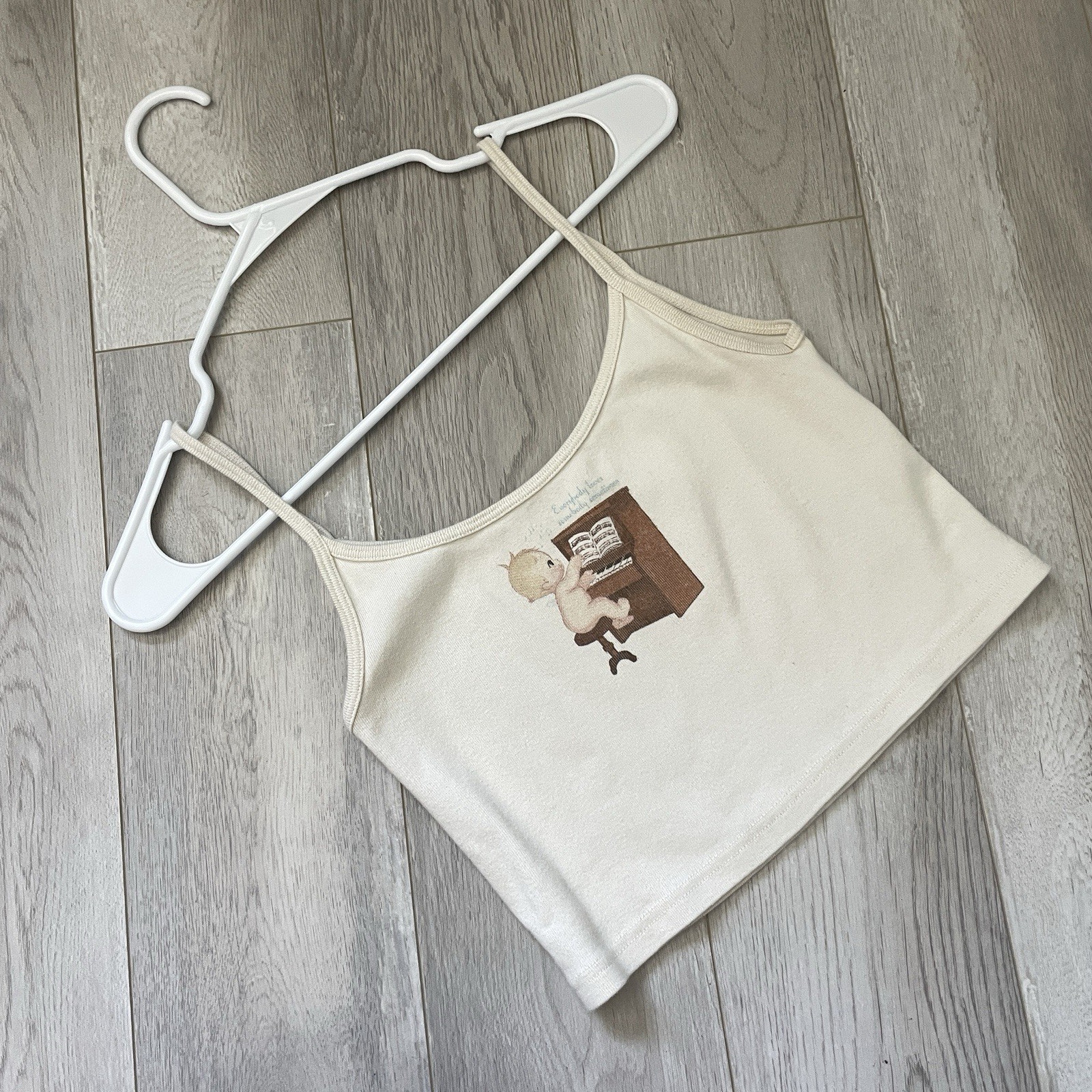 Brandy Melville Tank Top cotton cherub baby crop womens Cream (one size) casual