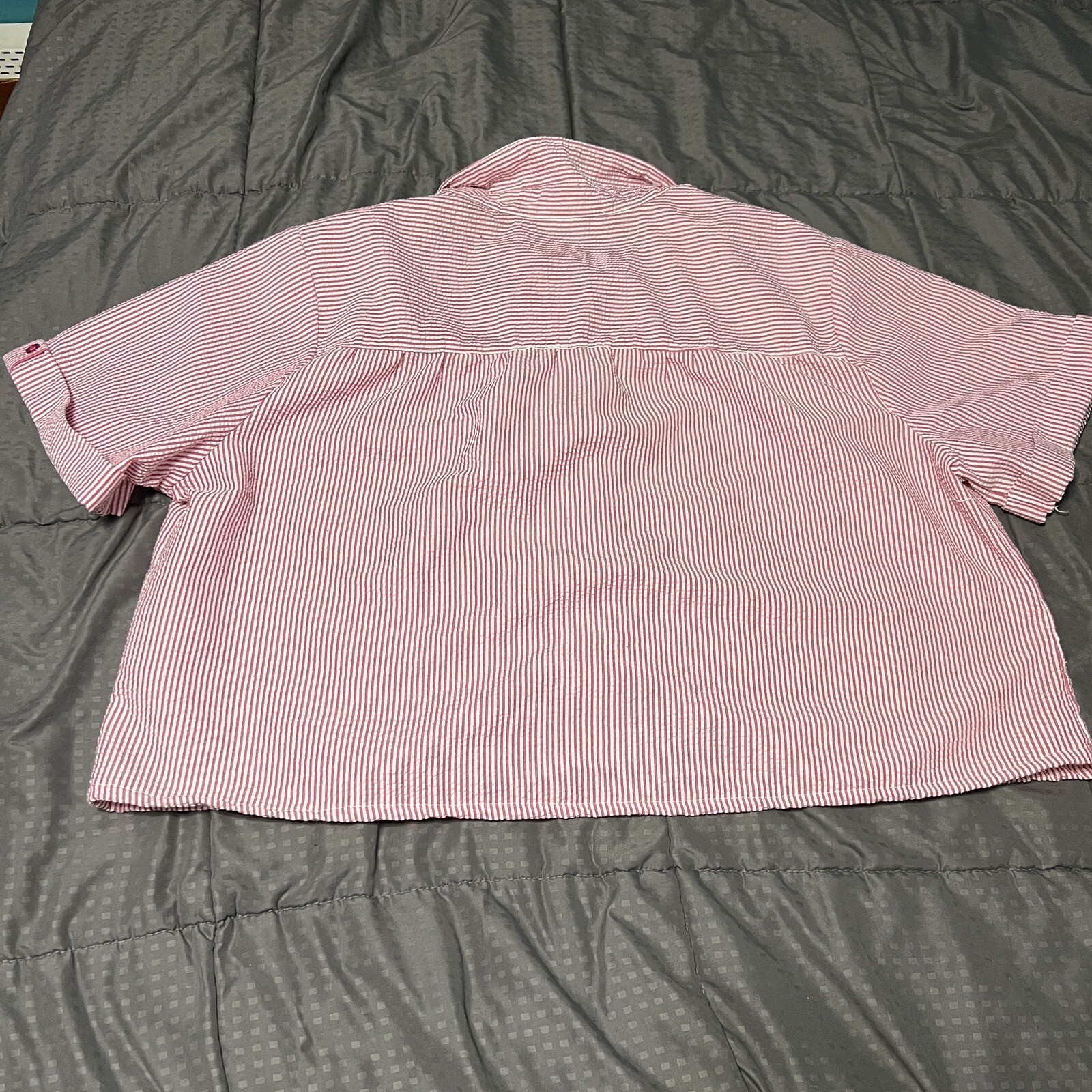 bocabay Polyester button down shirt Pink White Striped Short Hem size xx 2x