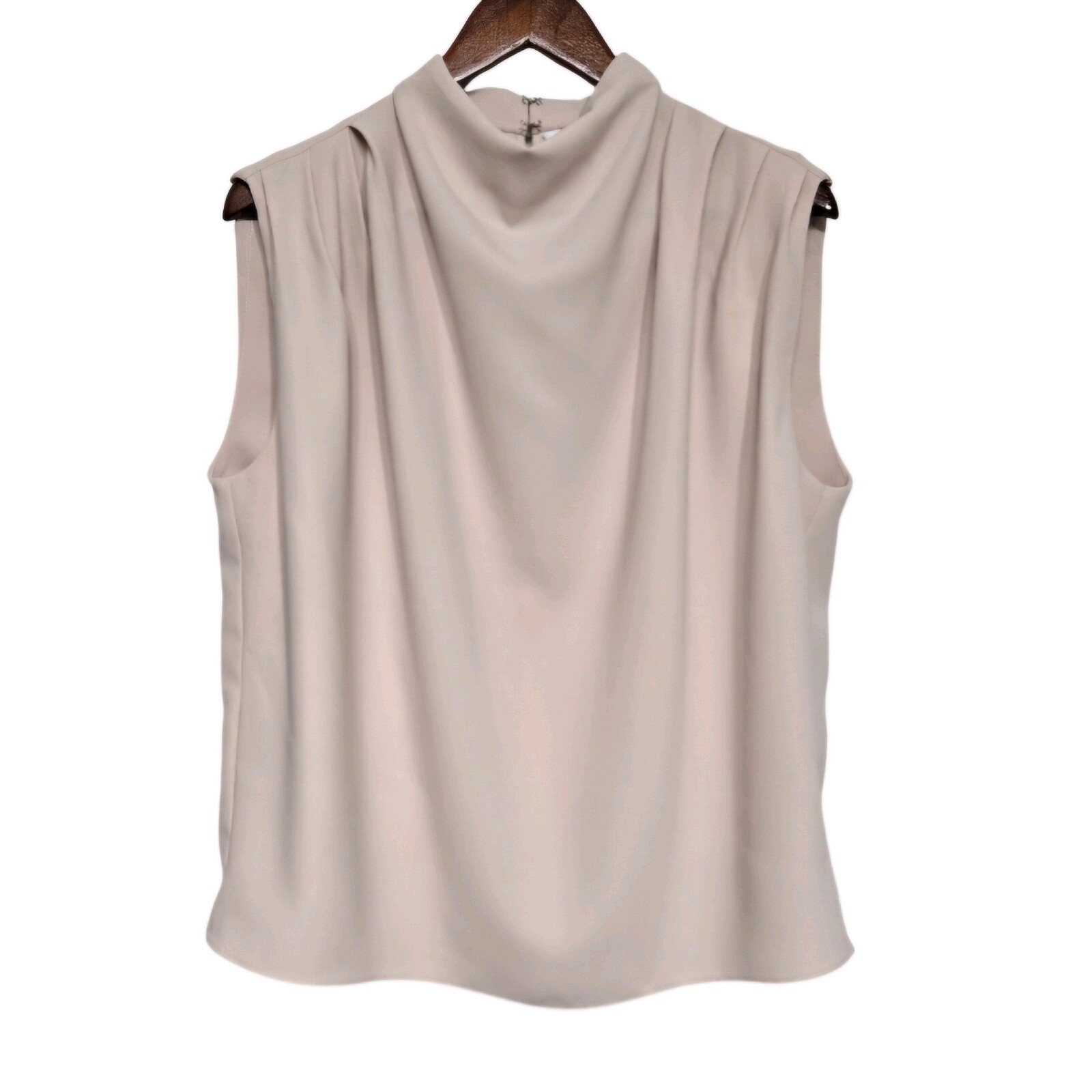 AMANDA UPRICHARD “Fabienne” Sleeveless Draped Neck Top Keyhole Back Beige LARGE