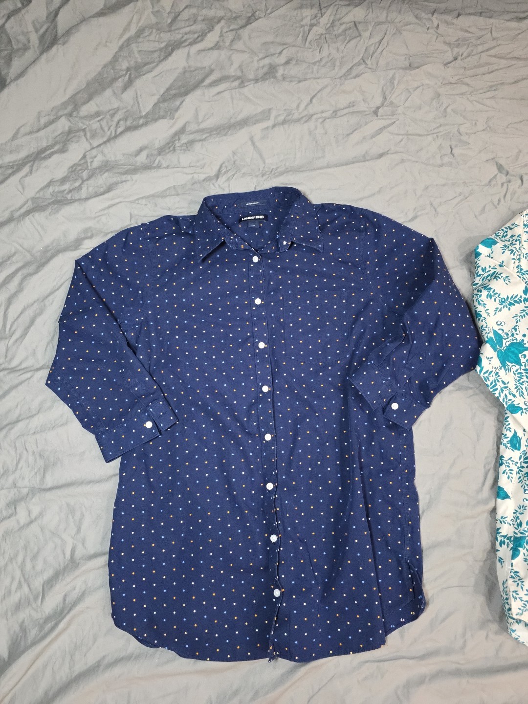 LANDS END Womens No Iron Supima Cotto button Down 3/4 sleeve sz 10 Casual