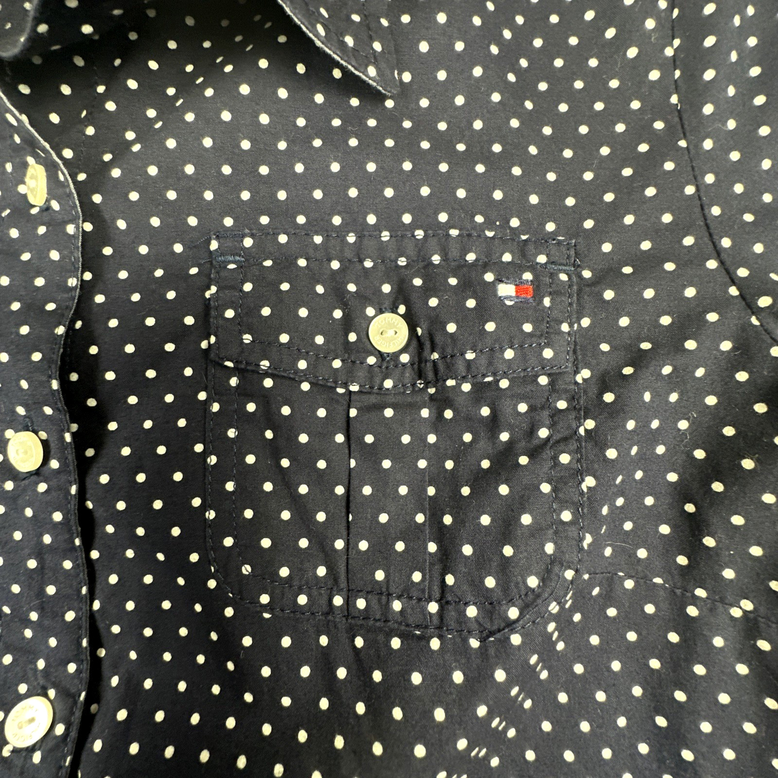 Tommy Hilfiger Women’s Polka Dot Shirt M Navy & White Top Long Sleeve Flip Cuff