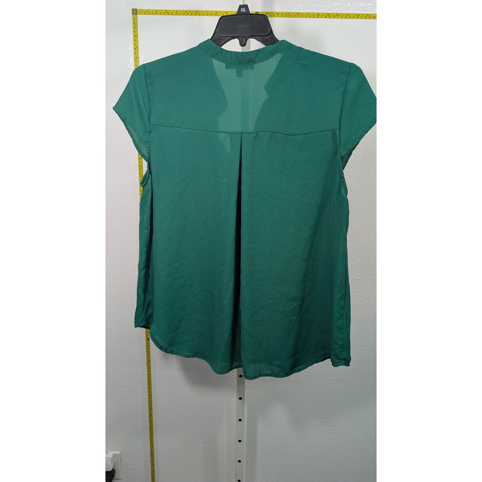 Ups & Downs Dark Green Split V-Neck Cap Sleeve Blouse with Shoulder Buttons XL
